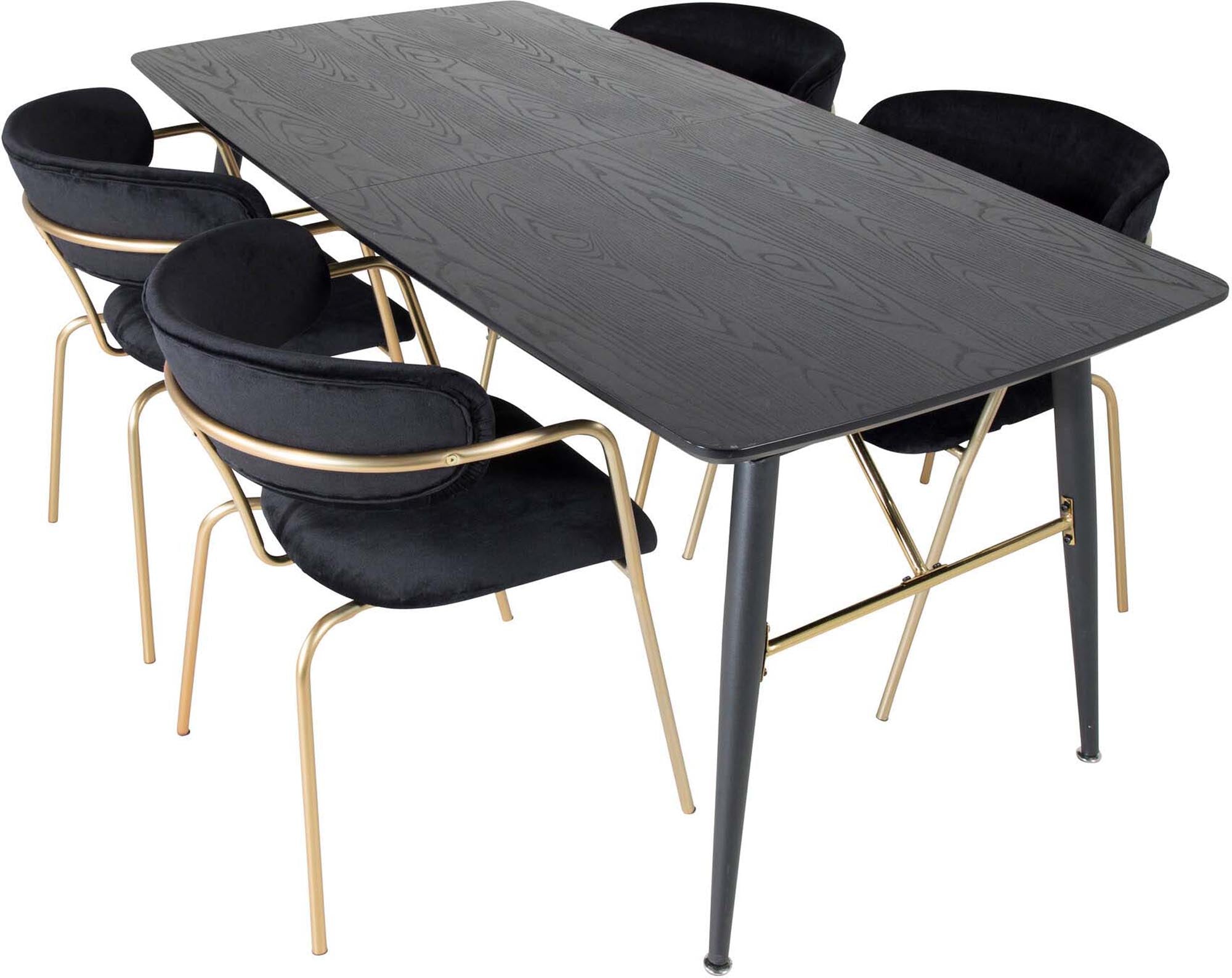 Luxuriöses Gold Esszimmerset 180cm, ausziehbar, 4 Stühle, Venture Home.