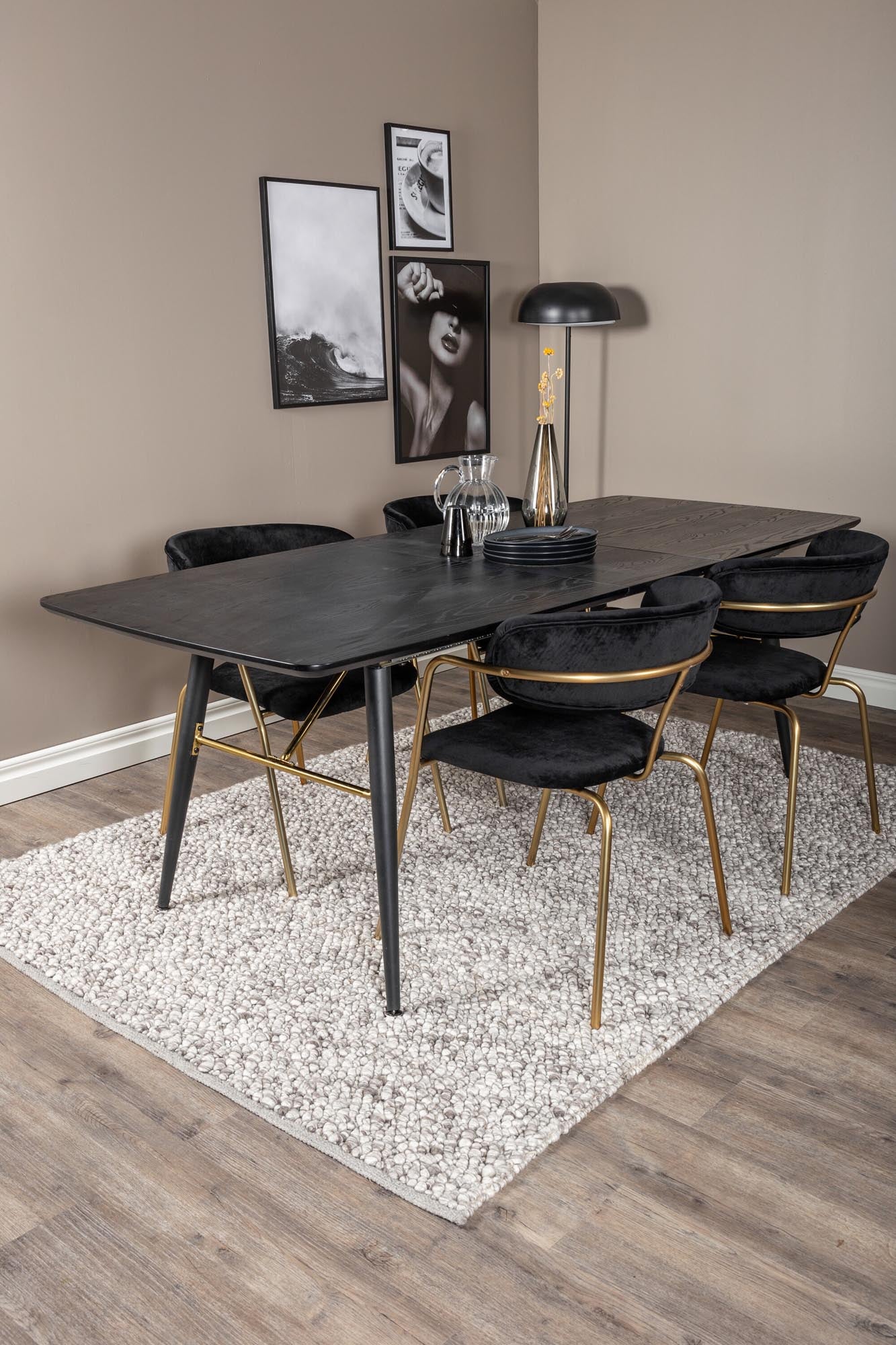 Stilvolles, erweiterbares Esszimmerset Gold 180cm mit 4 Stühlen.