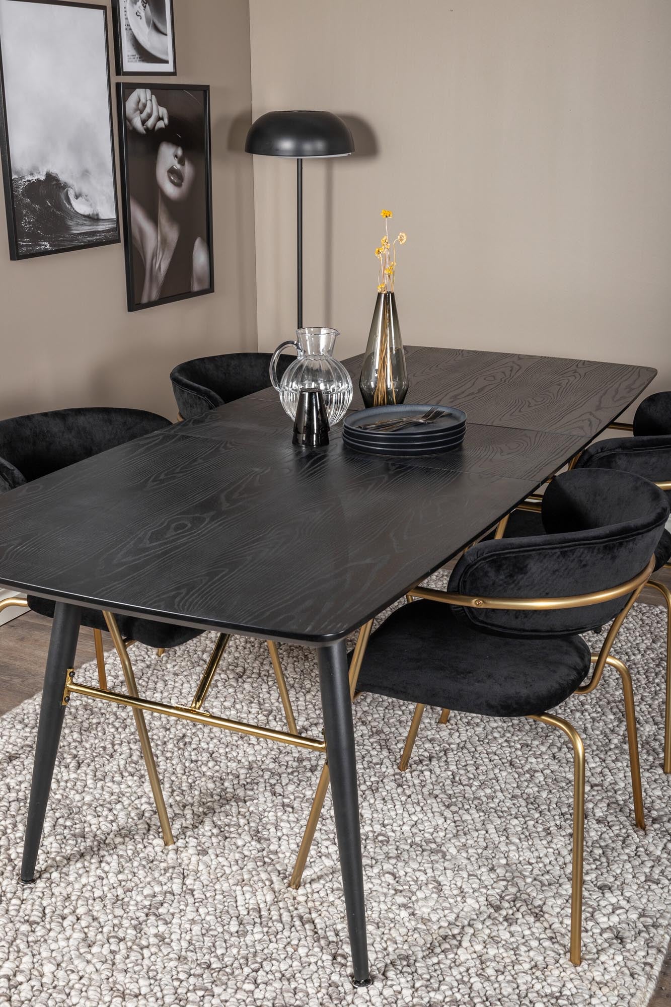 Luxuriöses Gold Esszimmerset 180cm, ausziehbar, 4 Stühle, Venture Home.