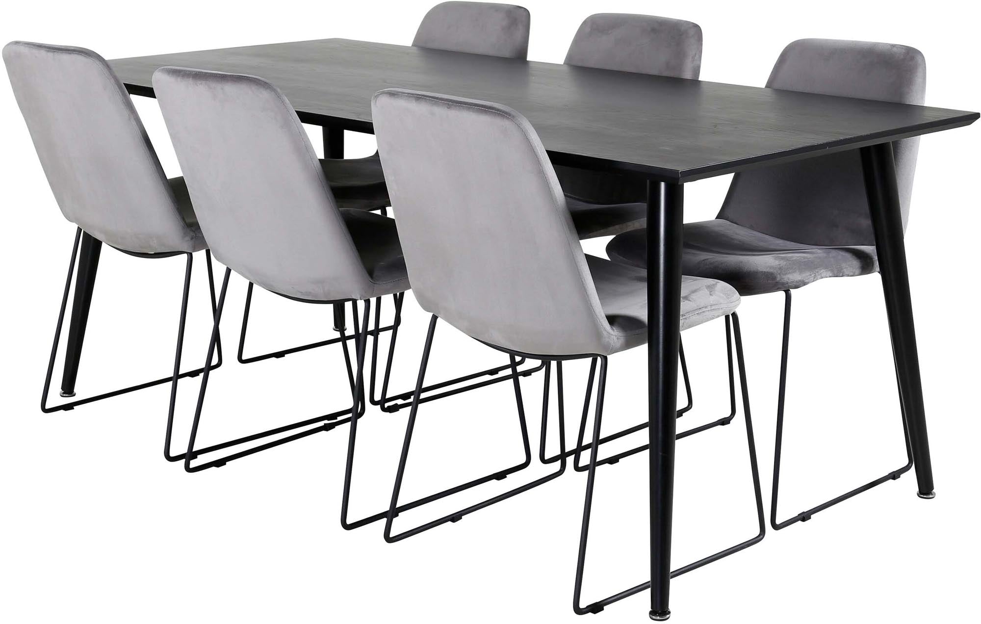 Elegantes Dipp Esszimmerset 180 cm mit 6 luxuriösen Samtstühlen von Venture Home – ideal für gesellige Dinnerpartys und stilvolle Einrichtung.