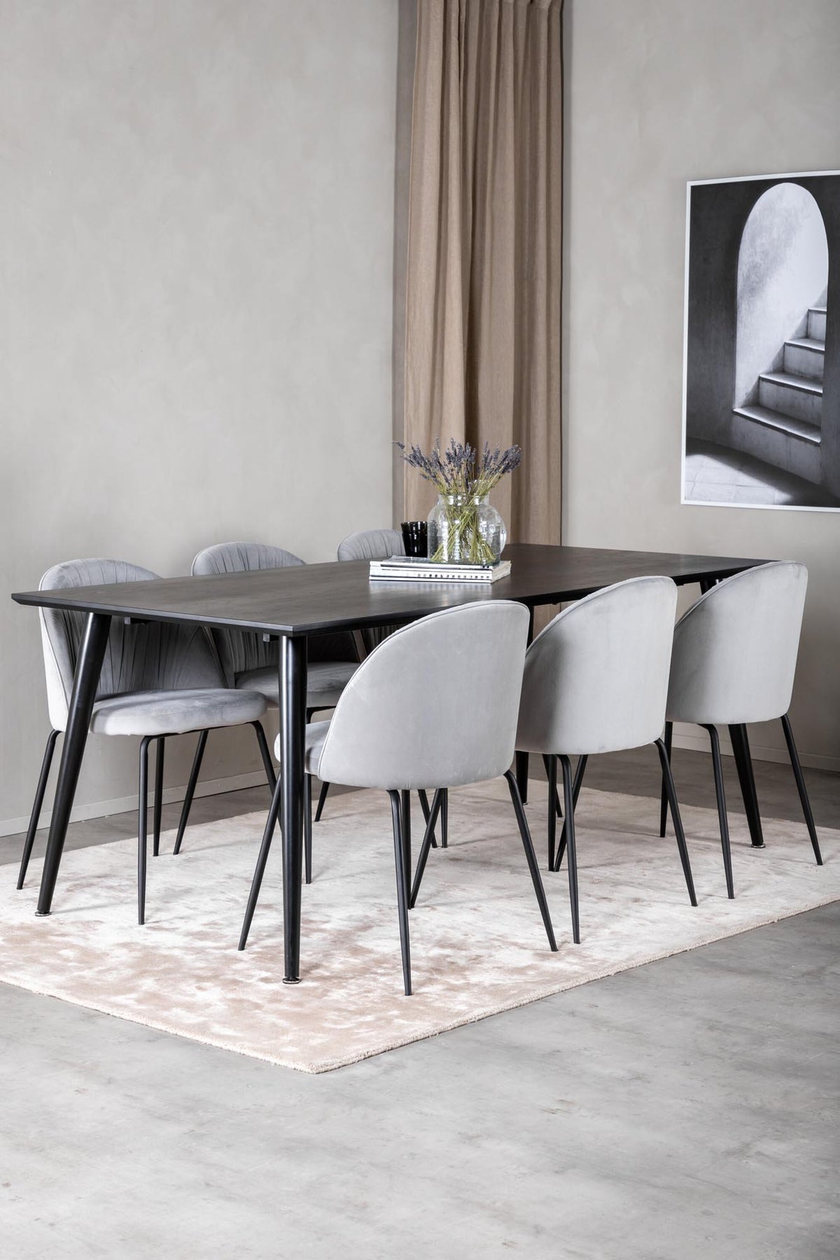 Dipp Esszimmerset + Wrinkles 180cm/6St. in Schwarzgrau präsentiert im Onlineshop von KAQTU Design AG. Esszimmerset ist von Venture Home