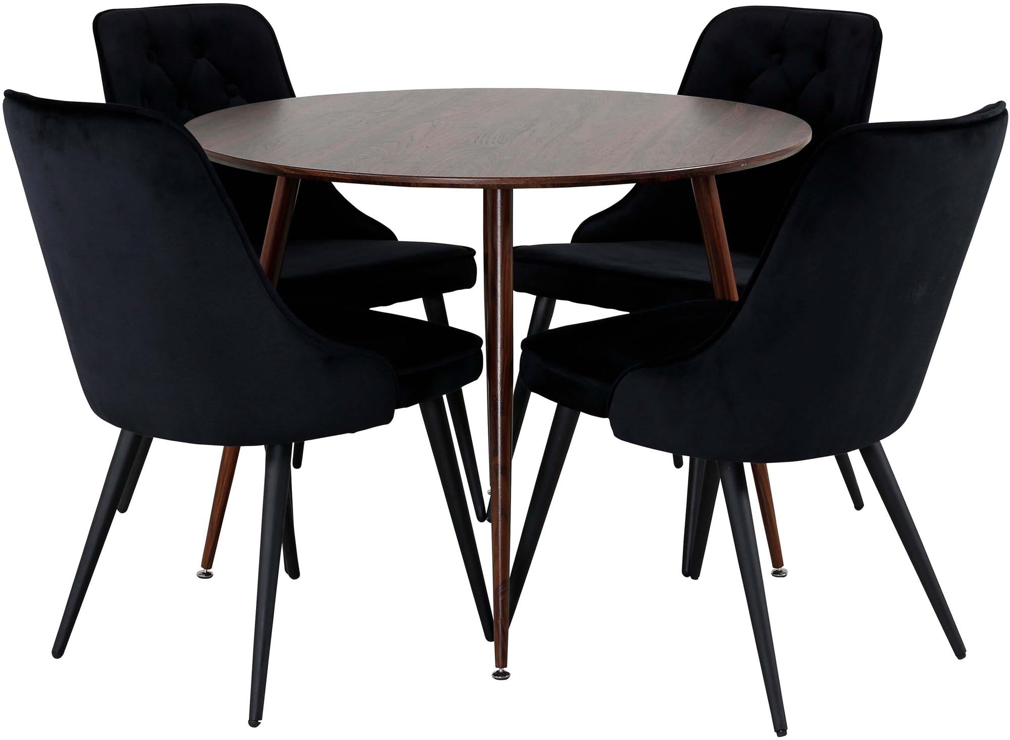 Stilvolles Plaza Esszimerset mit luxuriösen Velvet Deluxe Stühlen, 100 cm Durchmesser. Perfekt für gesellige Runden und festliche Anlässe.