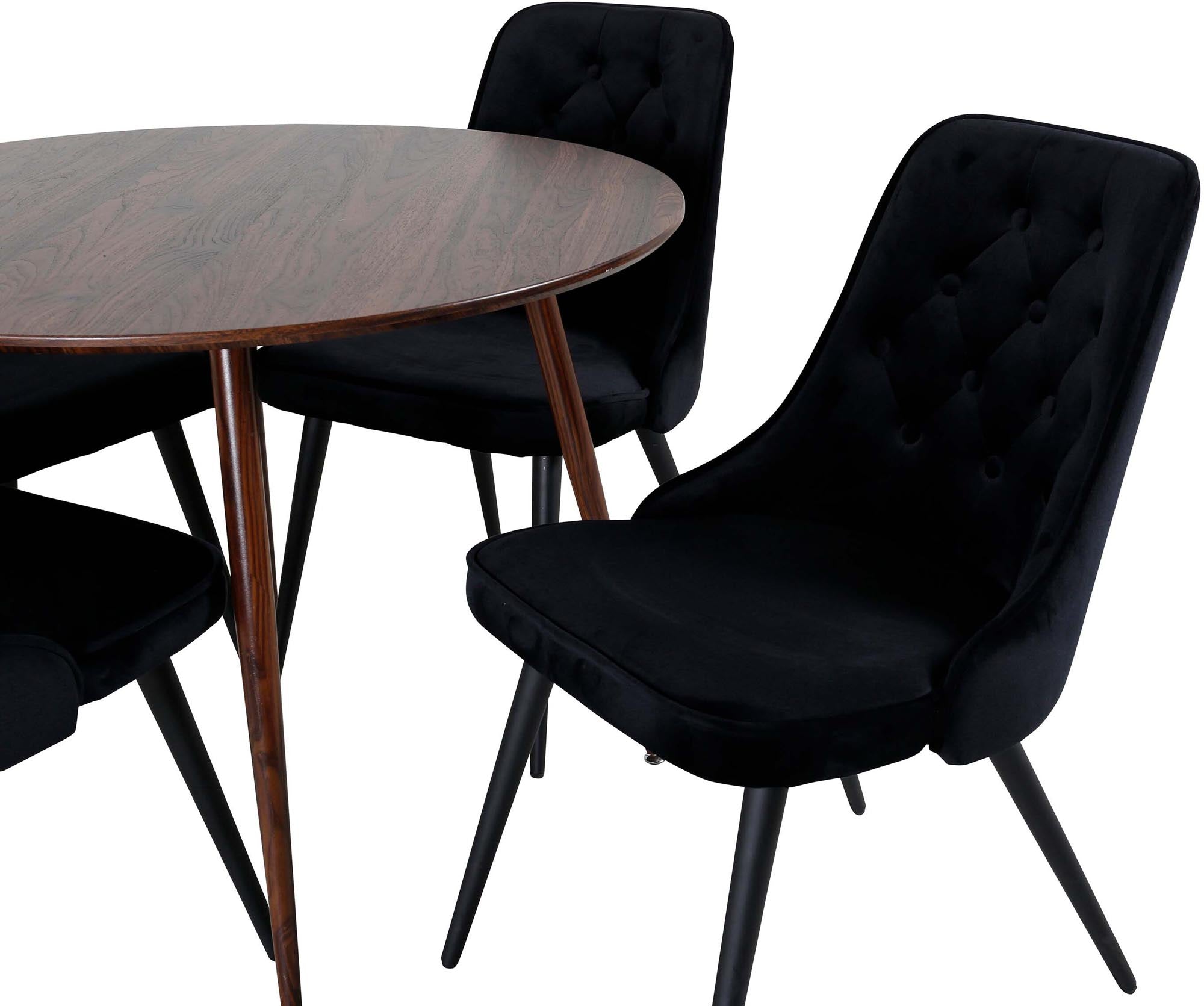 Elegantes Plaza Esszimerset mit Velvet Deluxe Stühlen für 4 Personen. Hochwertige Materialien und modernes Design für gesellige Momente.