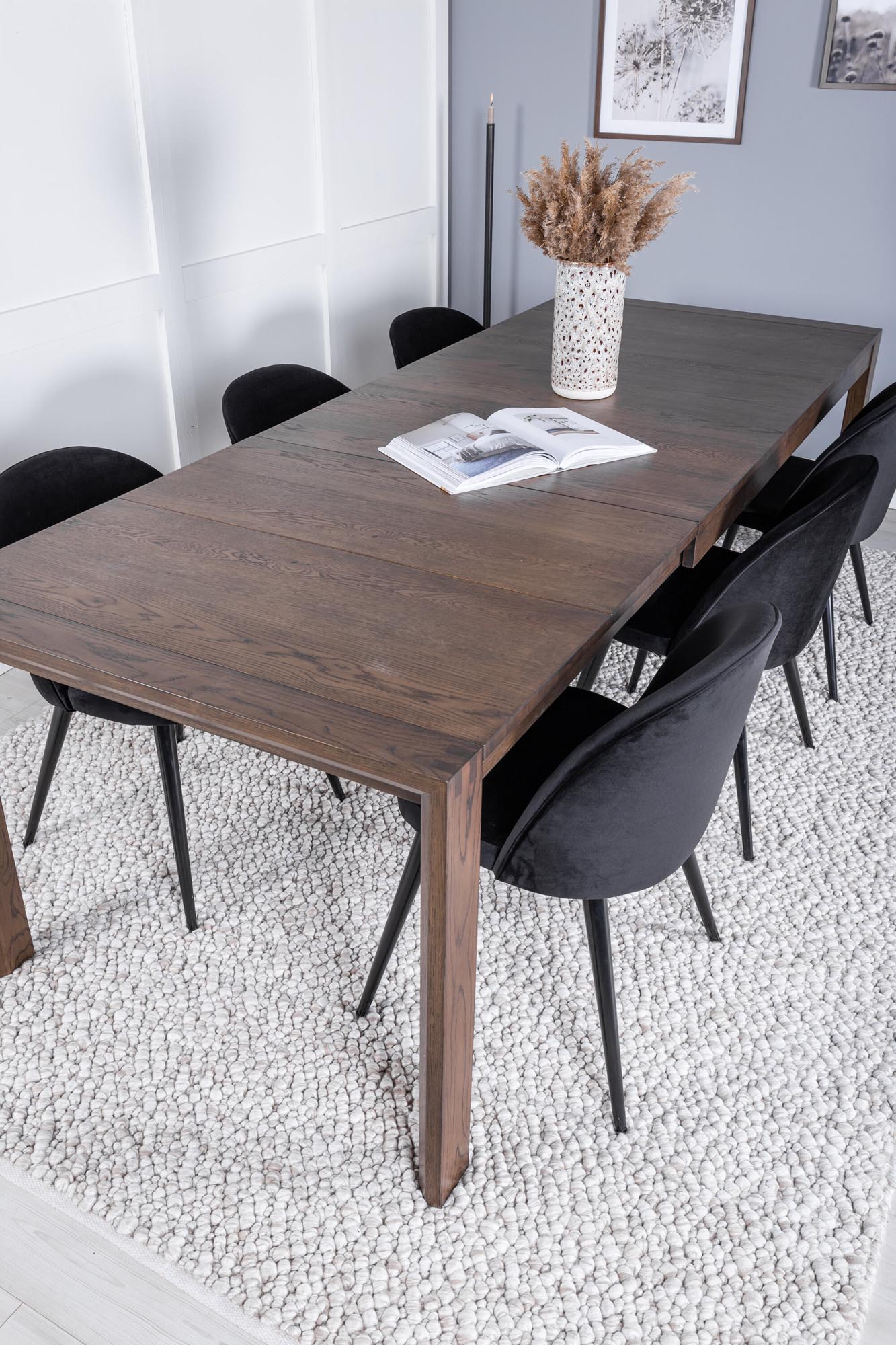 Stilvolles Esszimmerset 170cm, erweiterbar, 6 Samtstühle, Venture Home.