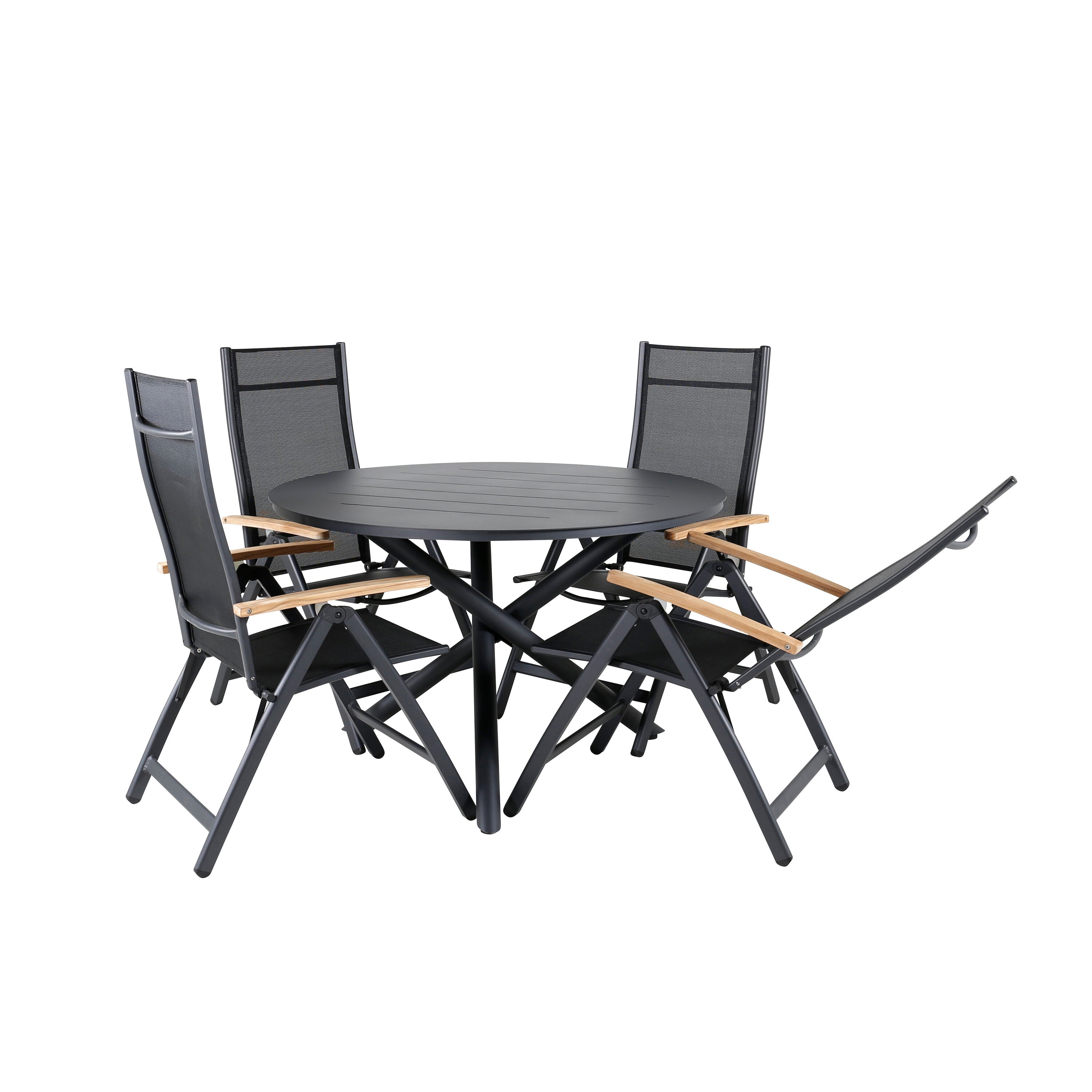 Alma Outdoor-Tischset + Panama ⌀120cm/4St. in Schwarz präsentiert im Onlineshop von KAQTU Design AG. Gartentischset ist von Venture Home
