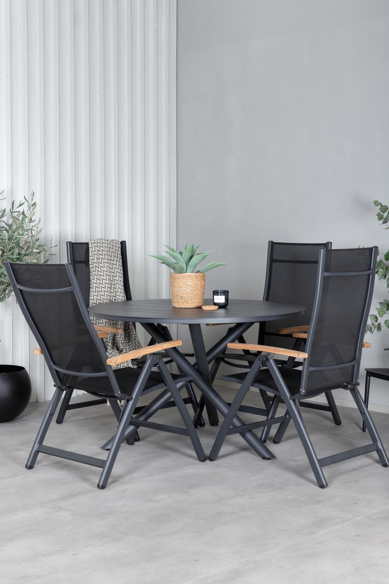 Alma Outdoor-Tischset + Panama ⌀120cm/4St. in Schwarz präsentiert im Onlineshop von KAQTU Design AG. Gartentischset ist von Venture Home