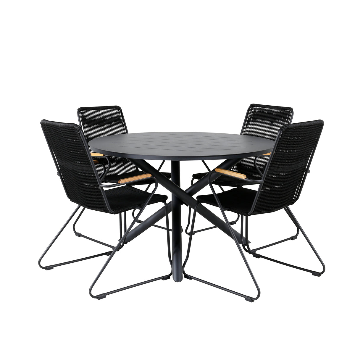 Alma Outdoor-Tischset + Bois ⌀120cm/4St. in Schwarz präsentiert im Onlineshop von KAQTU Design AG. Gartentischset ist von Venture Home