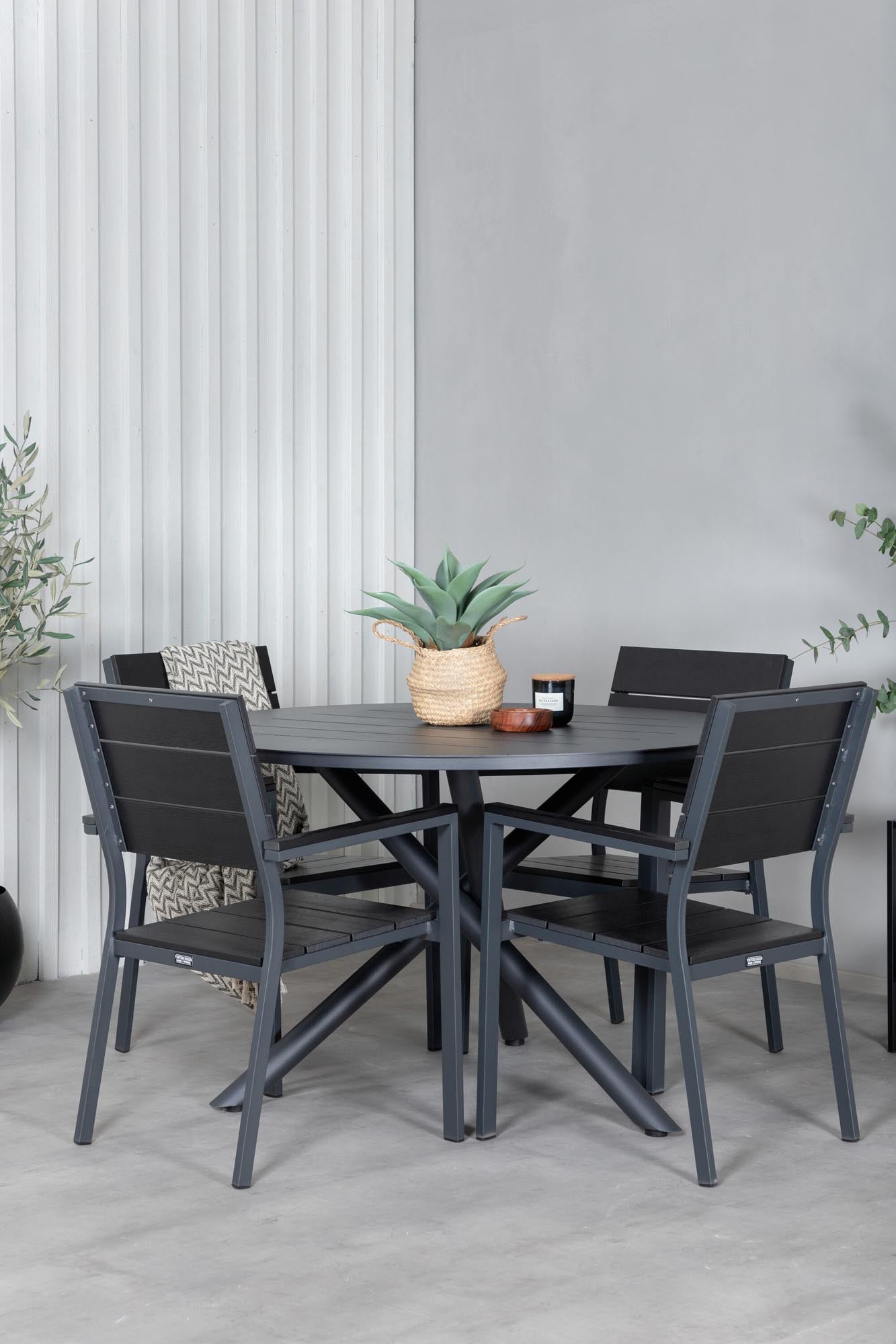 Alma Outdoor-Tischset + Levels ⌀120cm/4St. in Schwarz präsentiert im Onlineshop von KAQTU Design AG. Gartentischset ist von Venture Home