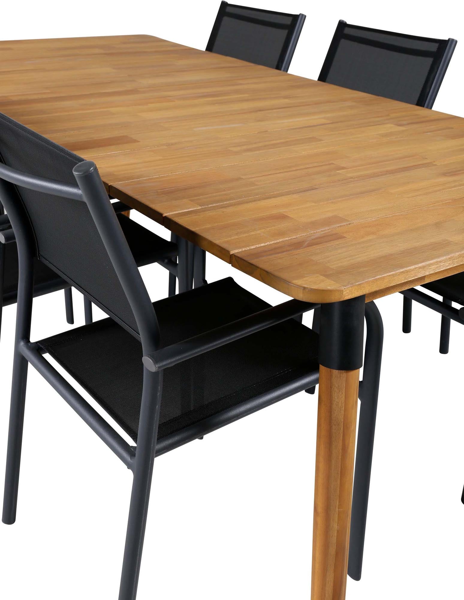 Stilvolles Julian Outdoor-Tischset für 6 Personen, perfekt für gesellige Abende im Freien. Robuste Materialien und elegantes Design.