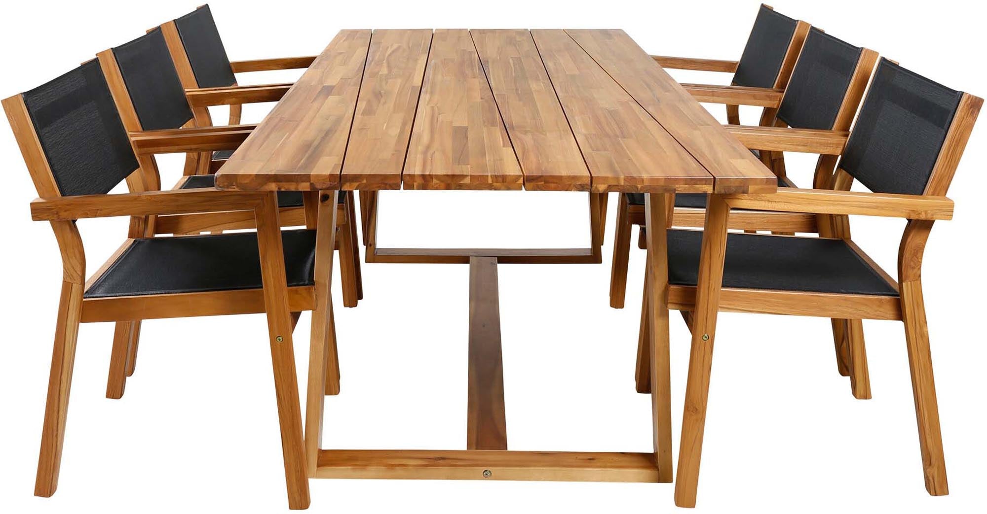 Plankton Outdoor-Tischset + Venice 220cm/6St. in Schwarz, Natur präsentiert im Onlineshop von KAQTU Design AG. Gartentischset ist von Venture Home