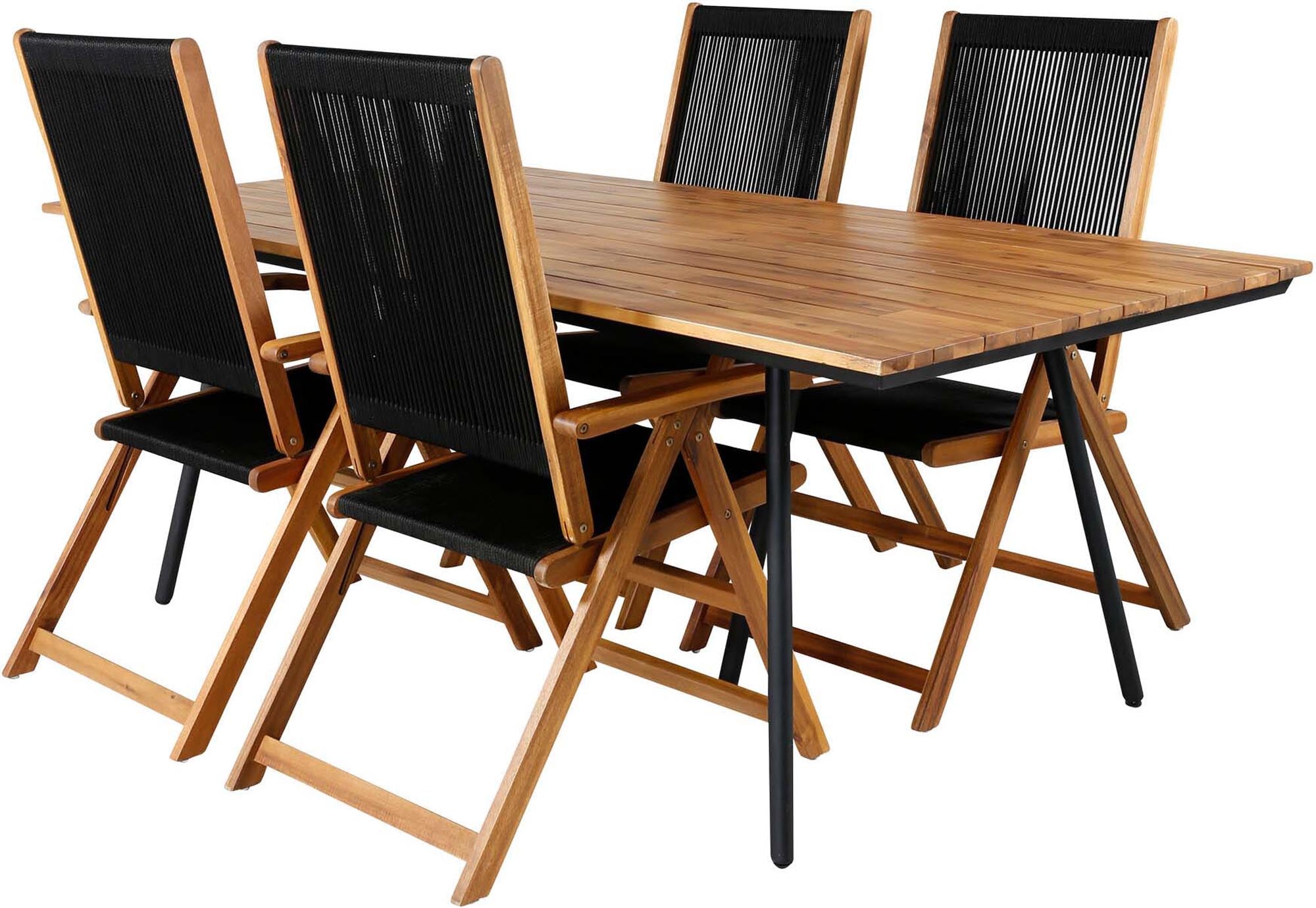 Chan Outdoor-Tischset + Little John 200cm/4St. in Schwarz, Natur präsentiert im Onlineshop von KAQTU Design AG. Gartentischset ist von Venture Home