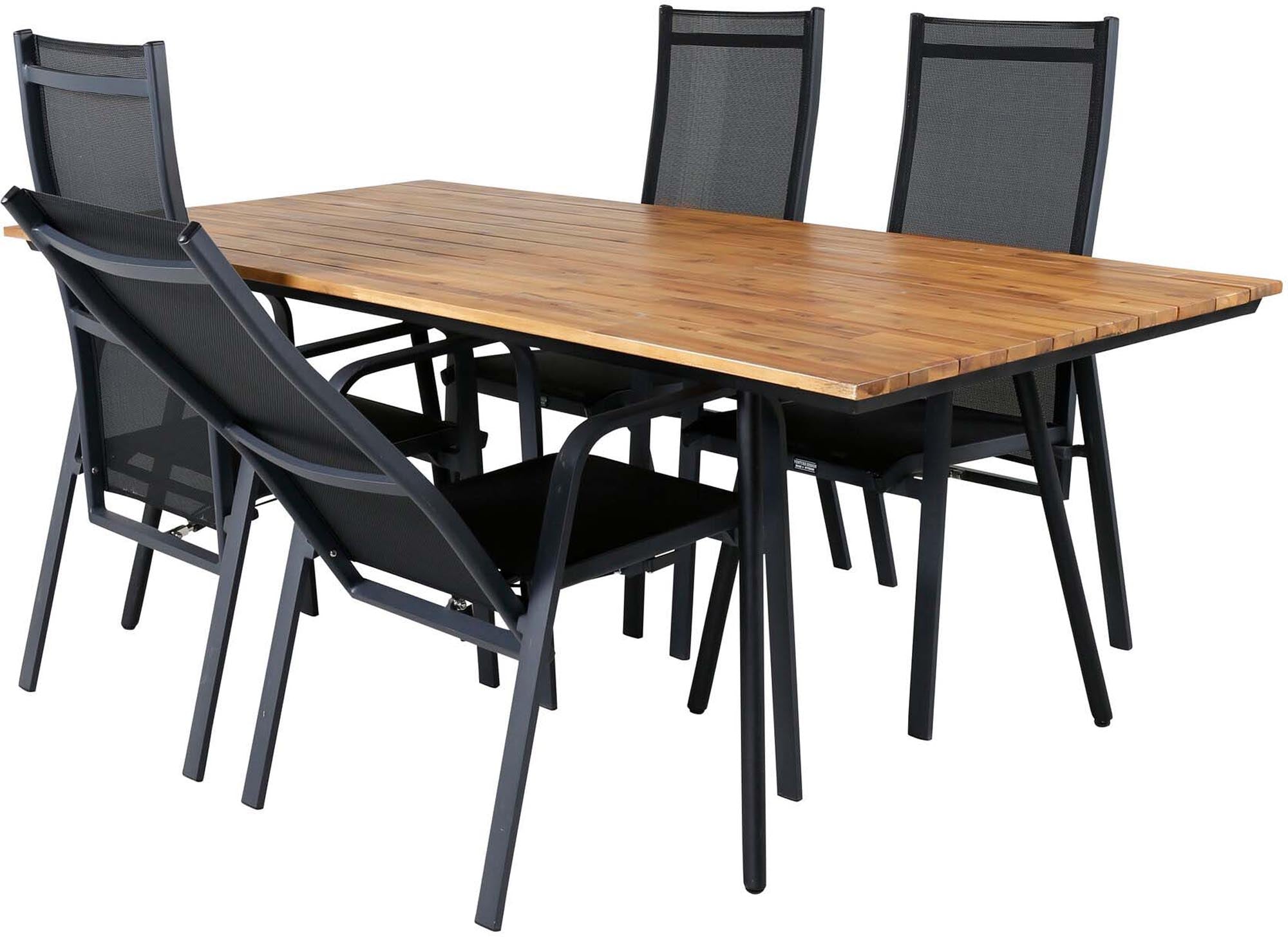 Chan Outdoor-Tischset + Copacabana 200cm/4St. in Schwarz präsentiert im Onlineshop von KAQTU Design AG. Gartentischset ist von Venture Home