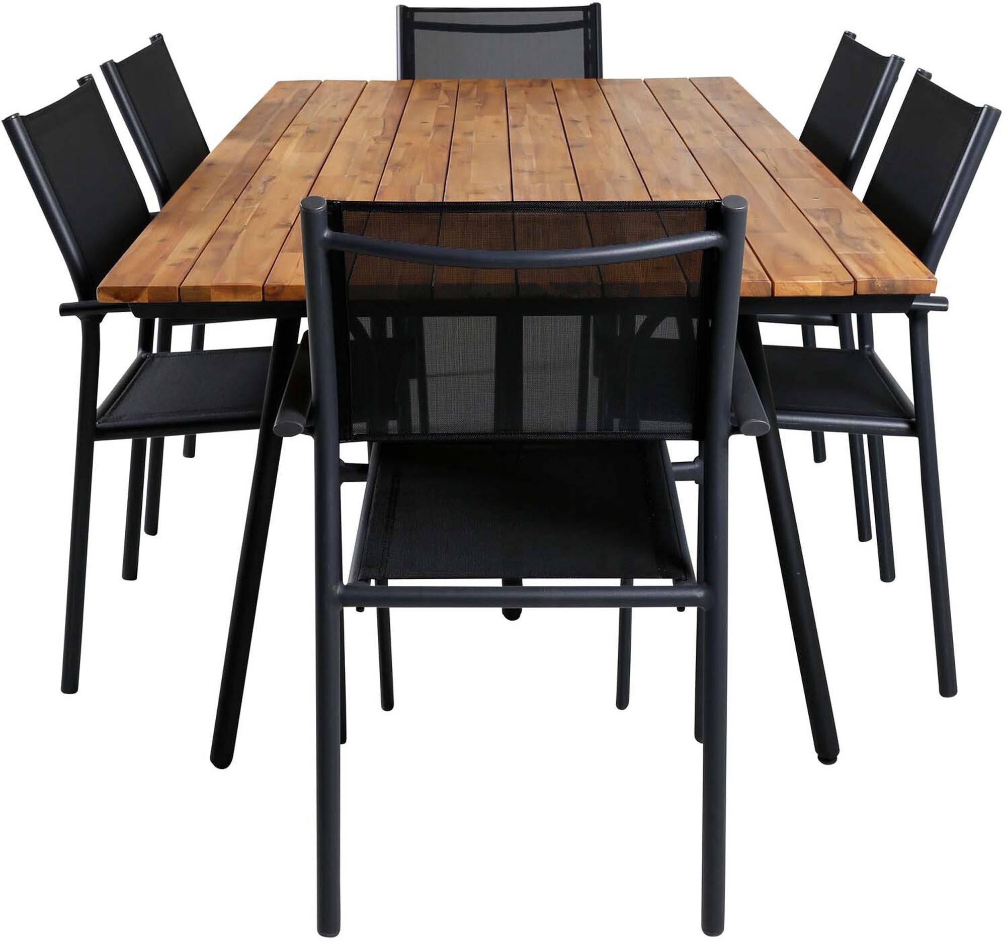 Chan Outdoor-Tischset + Santorini 200cm/6St. in Schwarz präsentiert im Onlineshop von KAQTU Design AG. Gartentischset ist von Venture Home