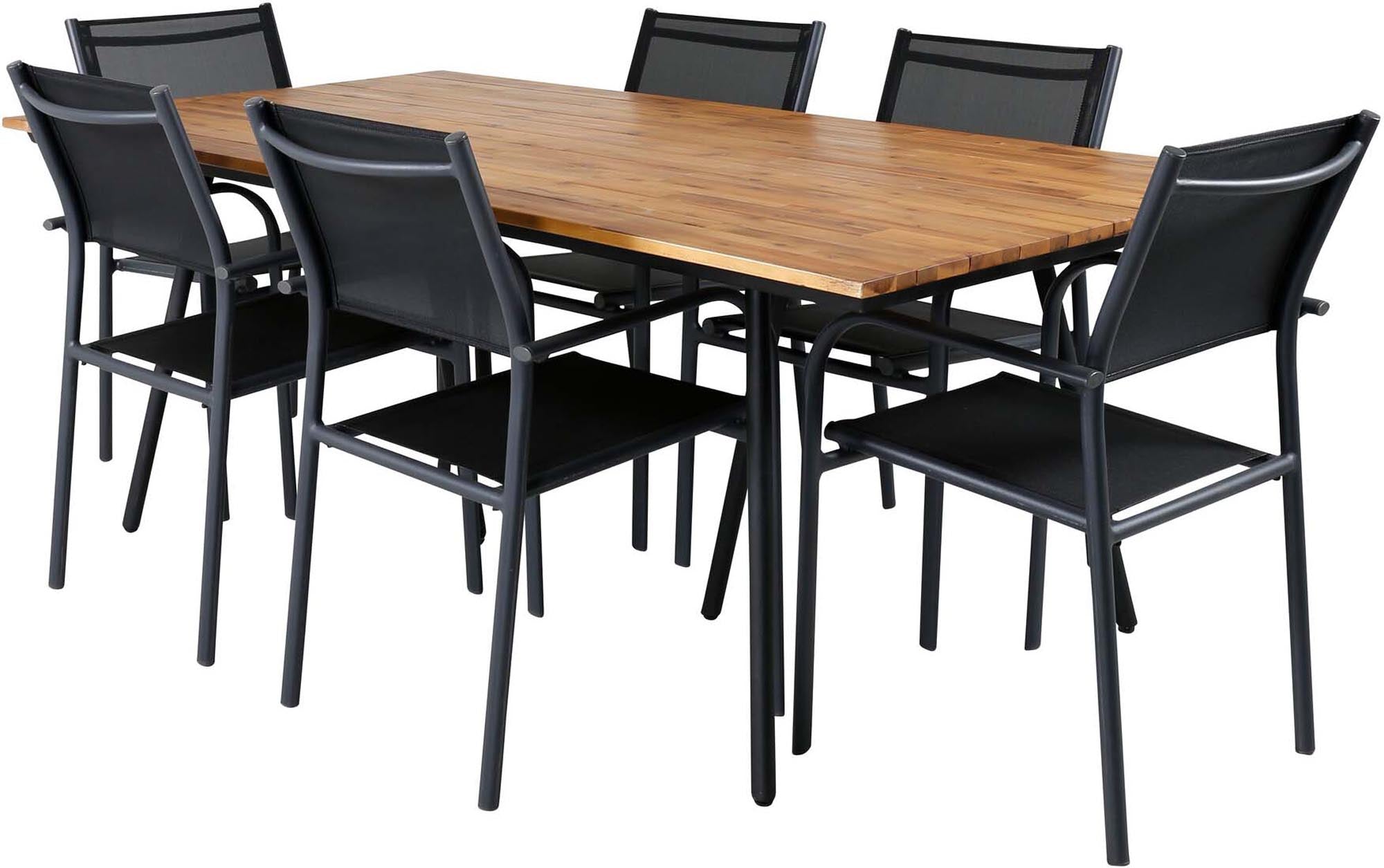 Chan Outdoor-Tischset + Santorini 200cm/6St. in Schwarz präsentiert im Onlineshop von KAQTU Design AG. Gartentischset ist von Venture Home