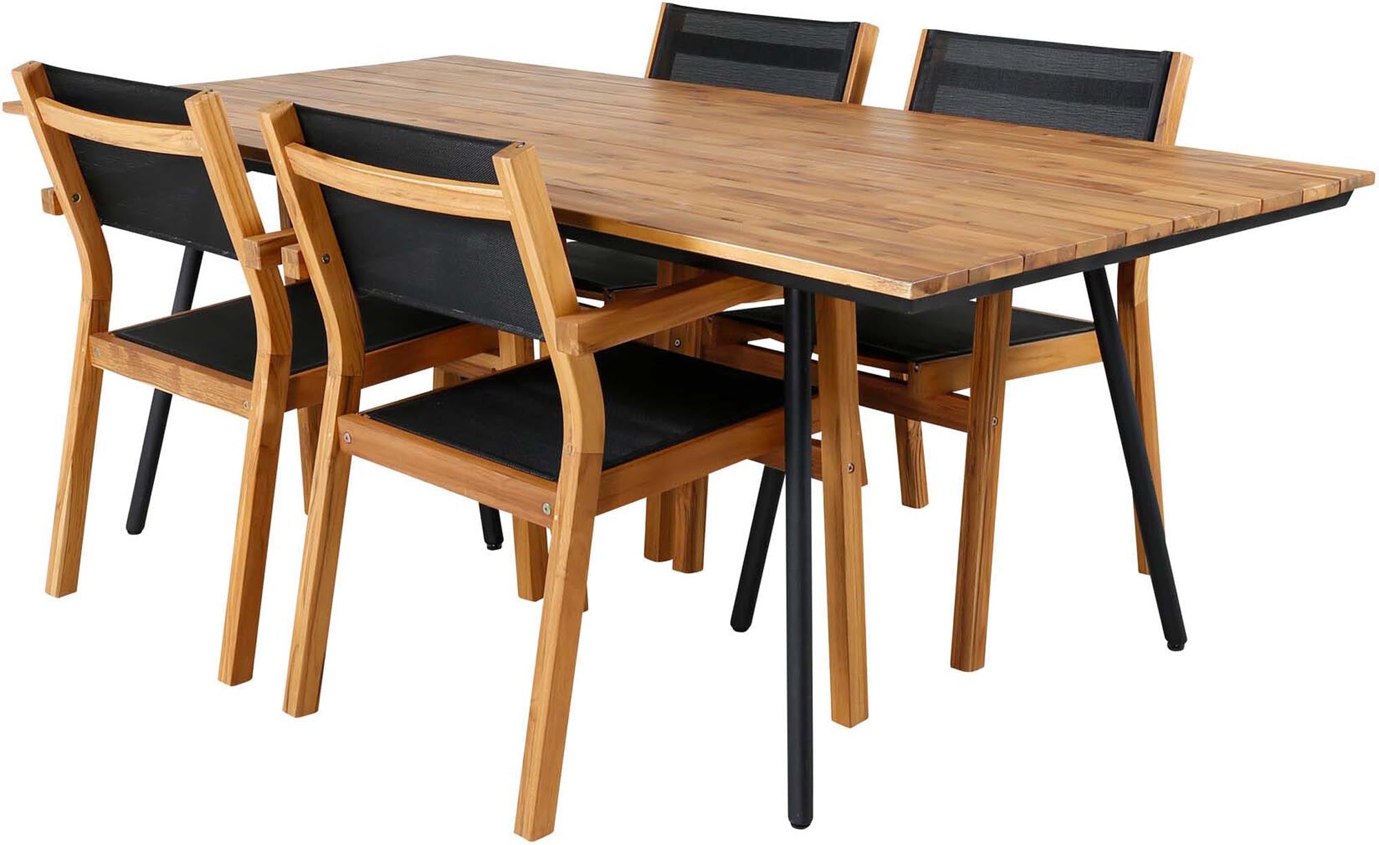Chan Outdoor-Tischset + Venice 200cm/4St. in Schwarz, Natur präsentiert im Onlineshop von KAQTU Design AG. Gartentischset ist von Venture Home