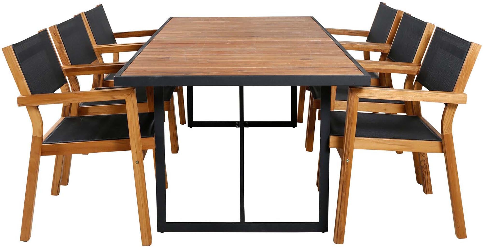 Khung Outdoor-Tischset (Venice) 200cm/6St. in Schwarz, Natur präsentiert im Onlineshop von KAQTU Design AG. Gartentischset ist von Venture Home