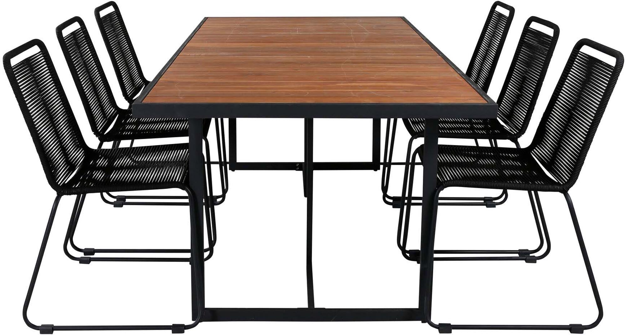 Khung Outdoor-Tischset (Lindos Stack) 200cm/6St. in Schwarz präsentiert im Onlineshop von KAQTU Design AG. Gartentischset ist von Venture Home