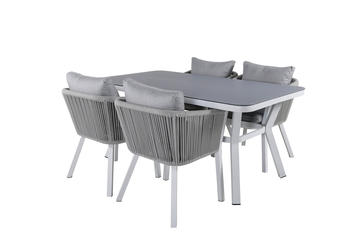 Virya Outdoor-Tischset 160cm/4St. in Grau weiss präsentiert im Onlineshop von KAQTU Design AG. Gartentischset ist von Venture Home