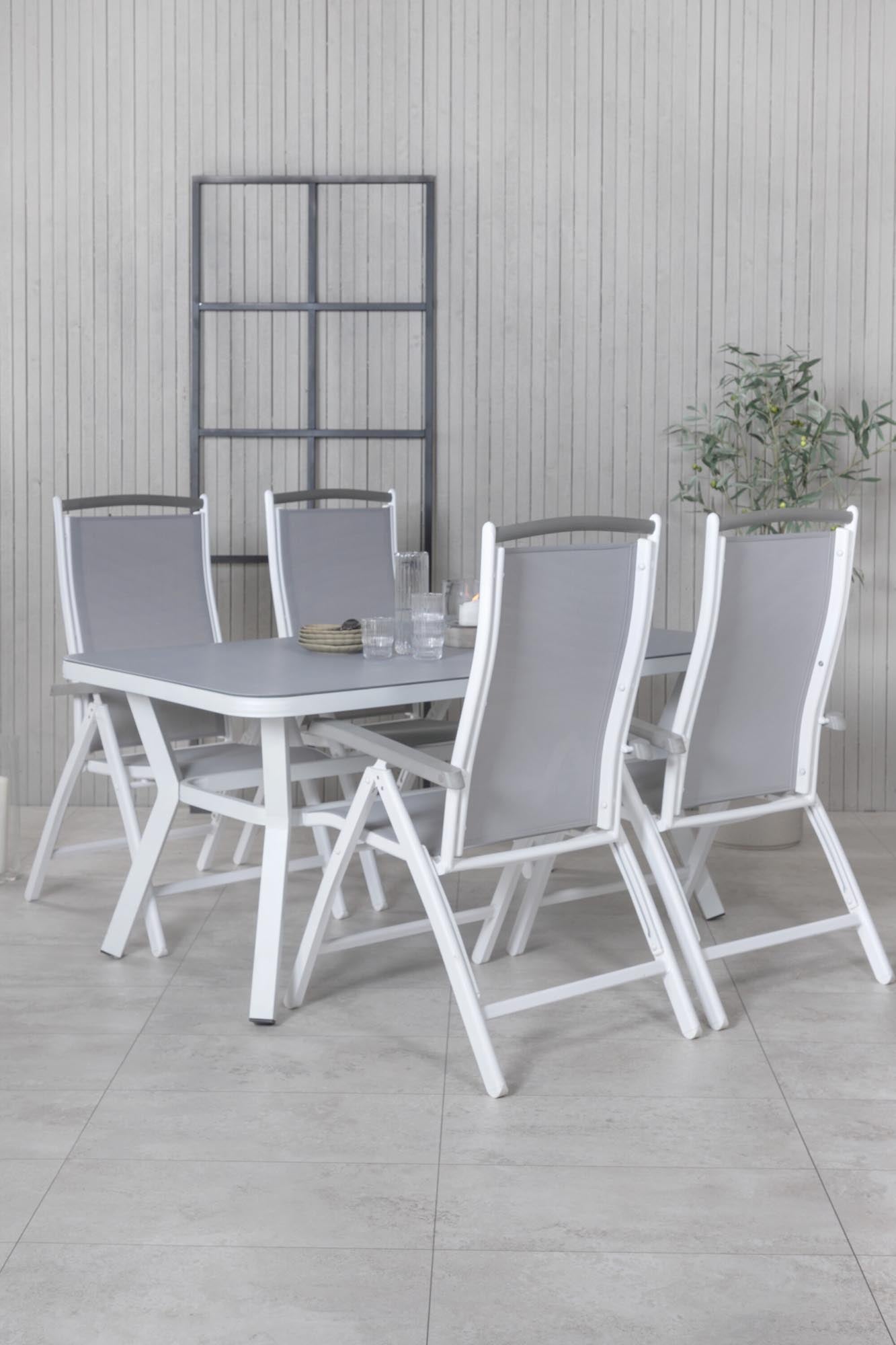 Elegantes Virya Tischset: Wetterfester Tisch & 4 bequeme Albany Stühle für stilvolle Outdoor-Momente.