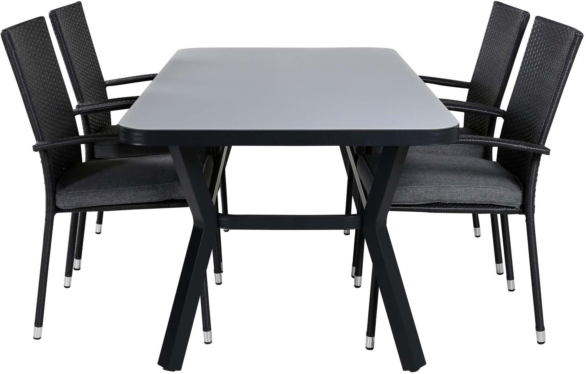 Virya Outdoor-Tischset + Anna 160cm/4St. in Schwarz präsentiert im Onlineshop von KAQTU Design AG. Gartentischset ist von Venture Home