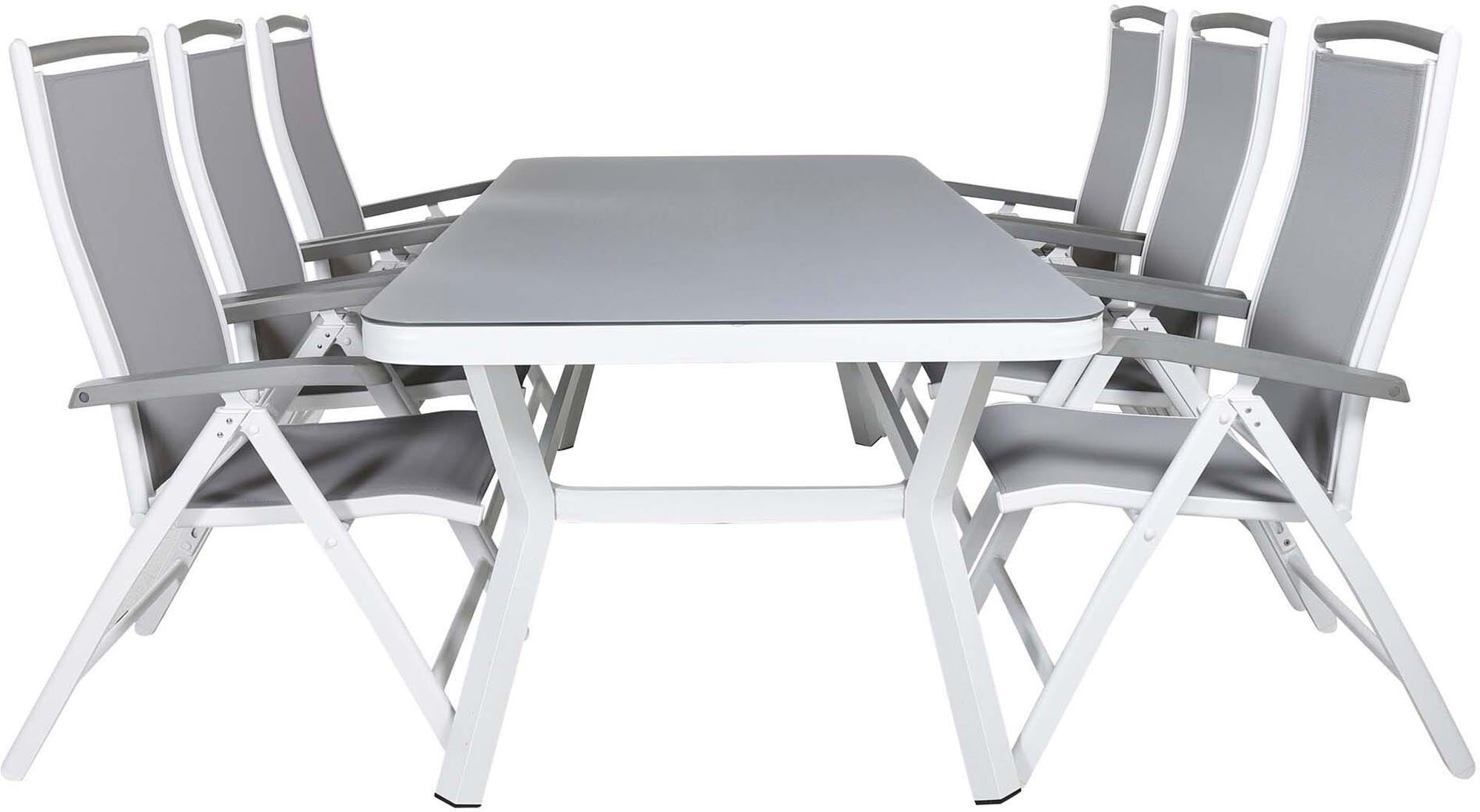Virya Outdoor-Tischset + Albany 200cm/6St. in Grau / Weiss präsentiert im Onlineshop von KAQTU Design AG. Gartentischset ist von Venture Home