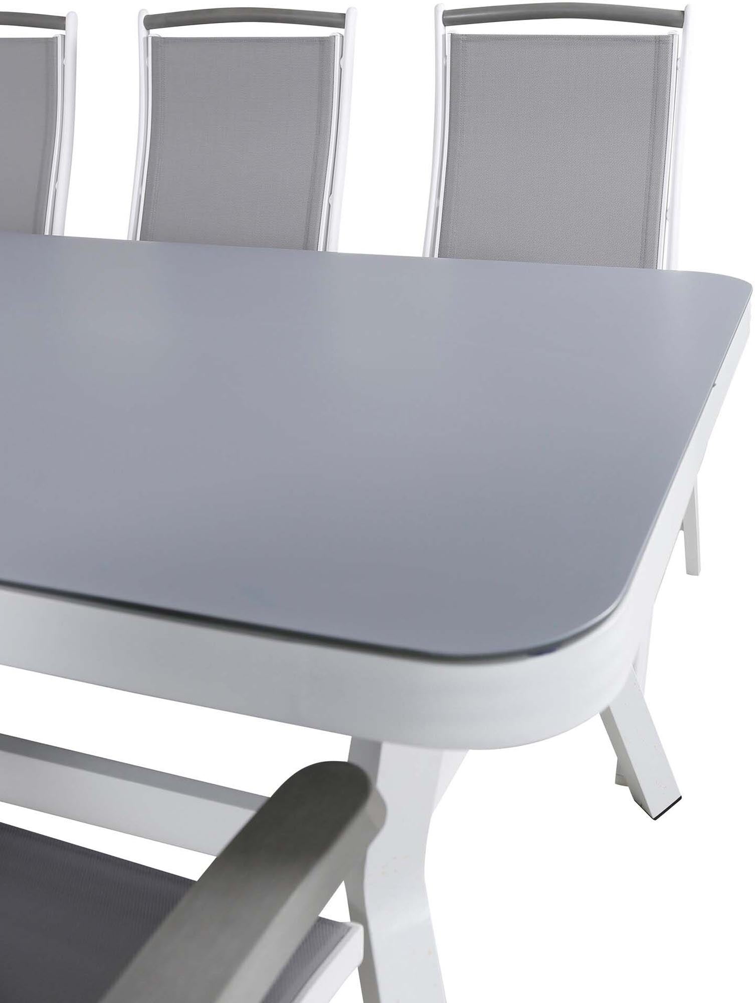 Elegantes Virya Tischset mit Albany Stühlen für gemütliche Stunden im Freien. Ideal für Garten und Terrasse, wetterfest und komfortabel.