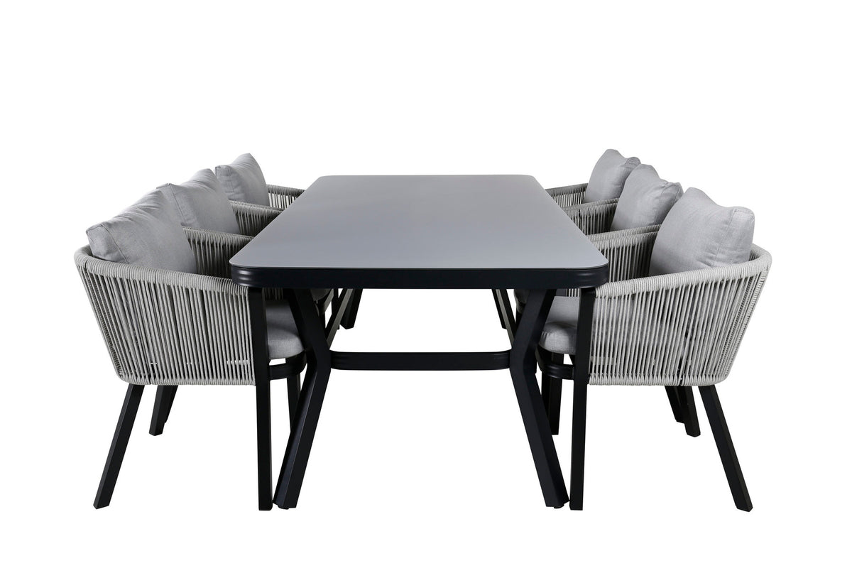 Virya Outdoor-Tischset 200cm/6St. in Schwarzgrau präsentiert im Onlineshop von KAQTU Design AG. Gartentischset ist von Venture Home