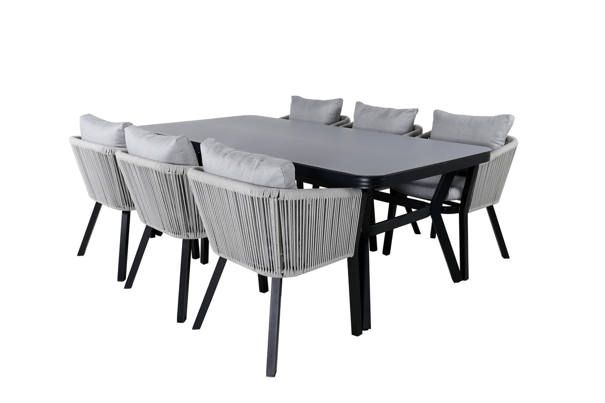 Virya Outdoor-Tischset 200cm/6St. in Schwarzgrau präsentiert im Onlineshop von KAQTU Design AG. Gartentischset ist von Venture Home
