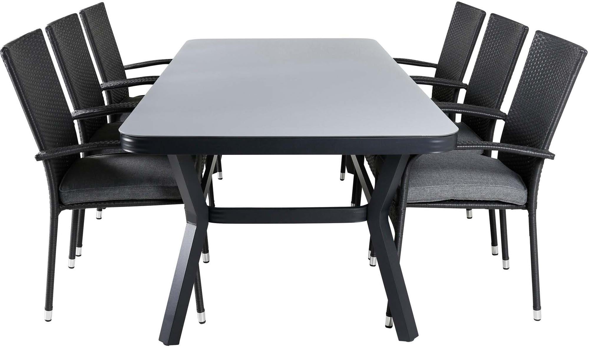 Entdecken Sie das stilvolle Virya Outdoor-Tischset mit Anna Stühlen. Perfekt für elegante Gartenessen und langlebigen Komfort.