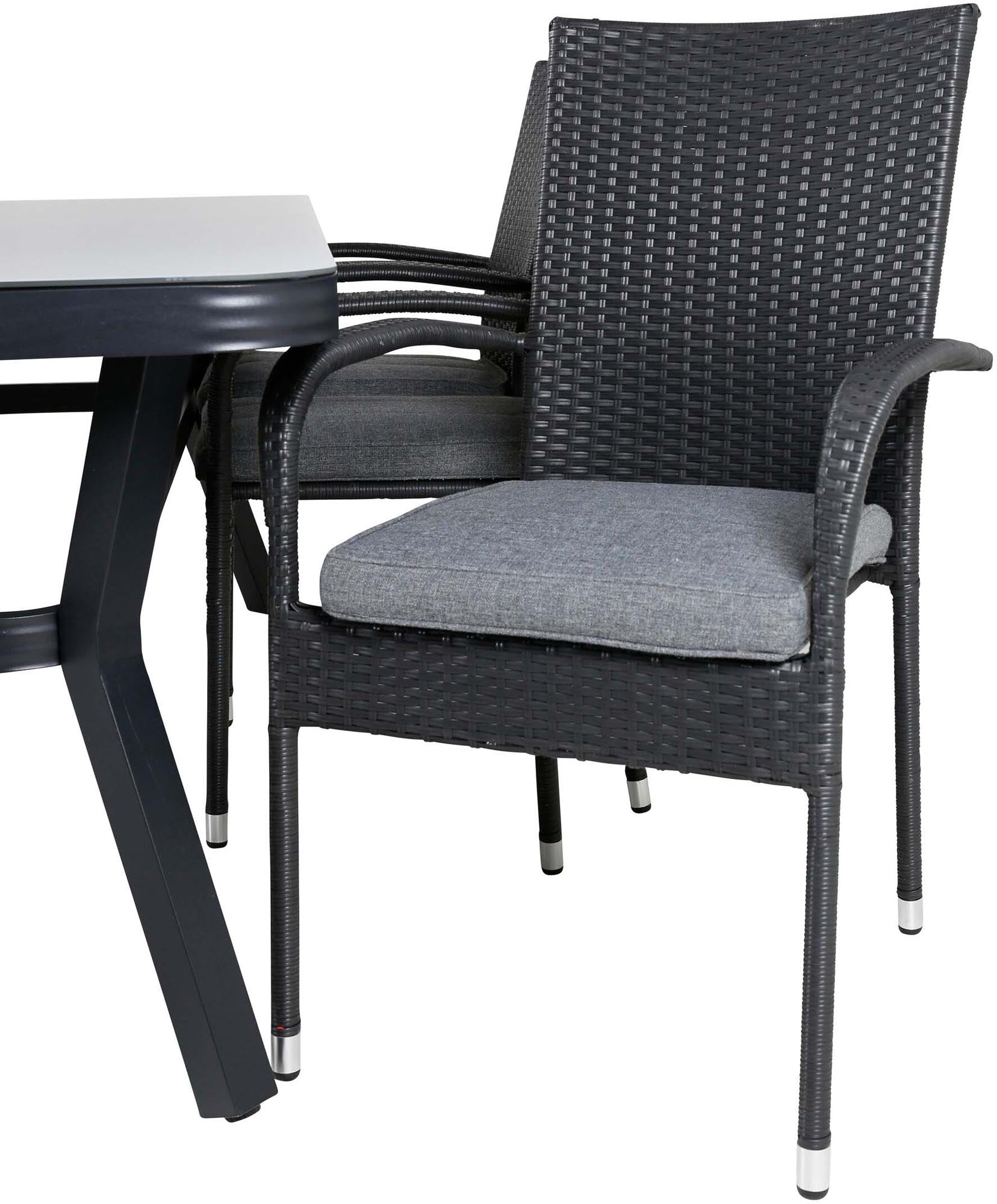 Virya Outdoor-Tischset + Anna 200cm/6St. in Schwarz präsentiert im Onlineshop von KAQTU Design AG. Gartentischset ist von Venture Home