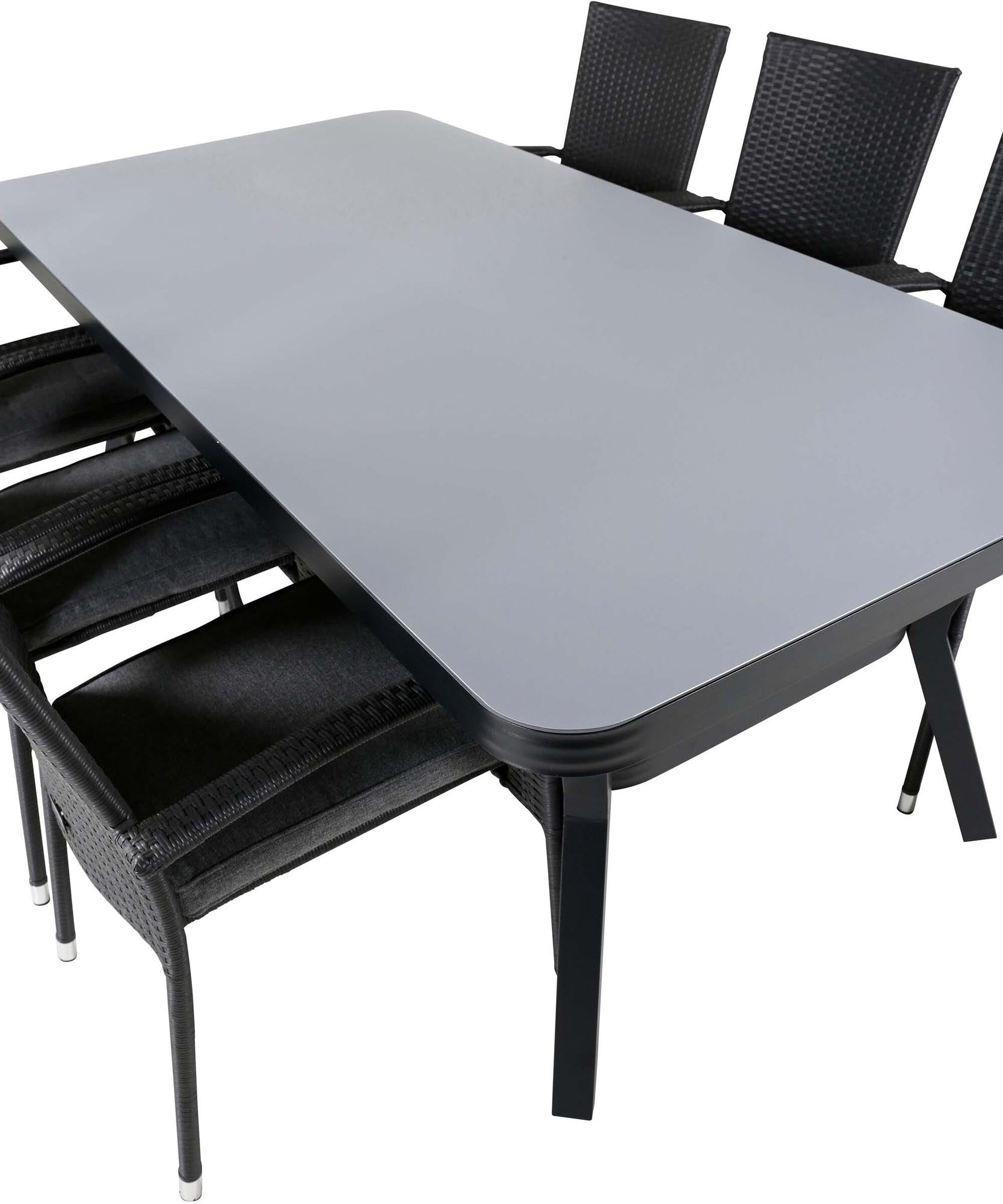 Virya Outdoor-Tischset + Anna 200cm/6St. in Schwarz präsentiert im Onlineshop von KAQTU Design AG. Gartentischset ist von Venture Home