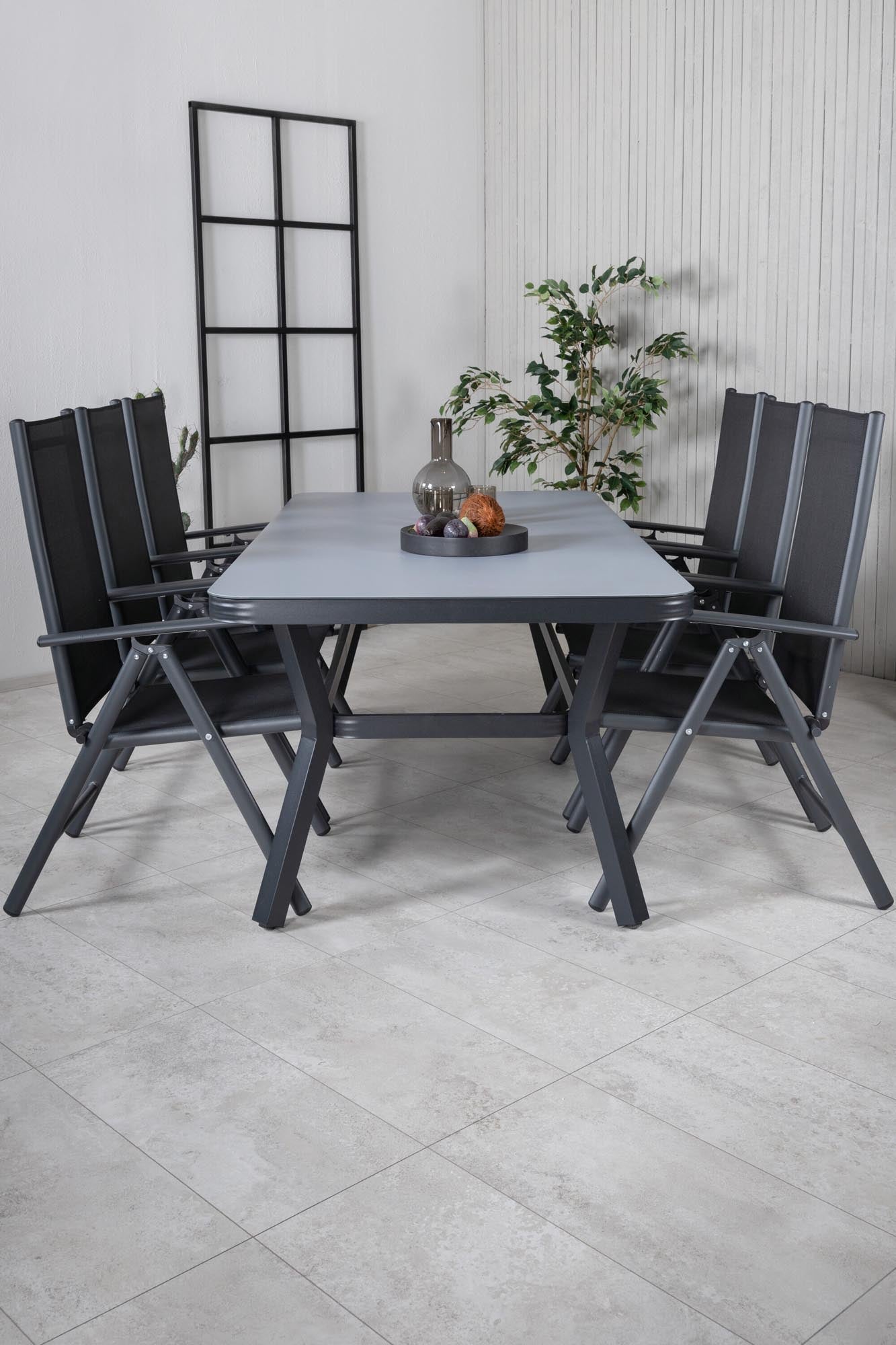 Virya Outdoor-Tischset + Break 200cm/6St. in Schwarz präsentiert im Onlineshop von KAQTU Design AG. Gartentischset ist von Venture Home