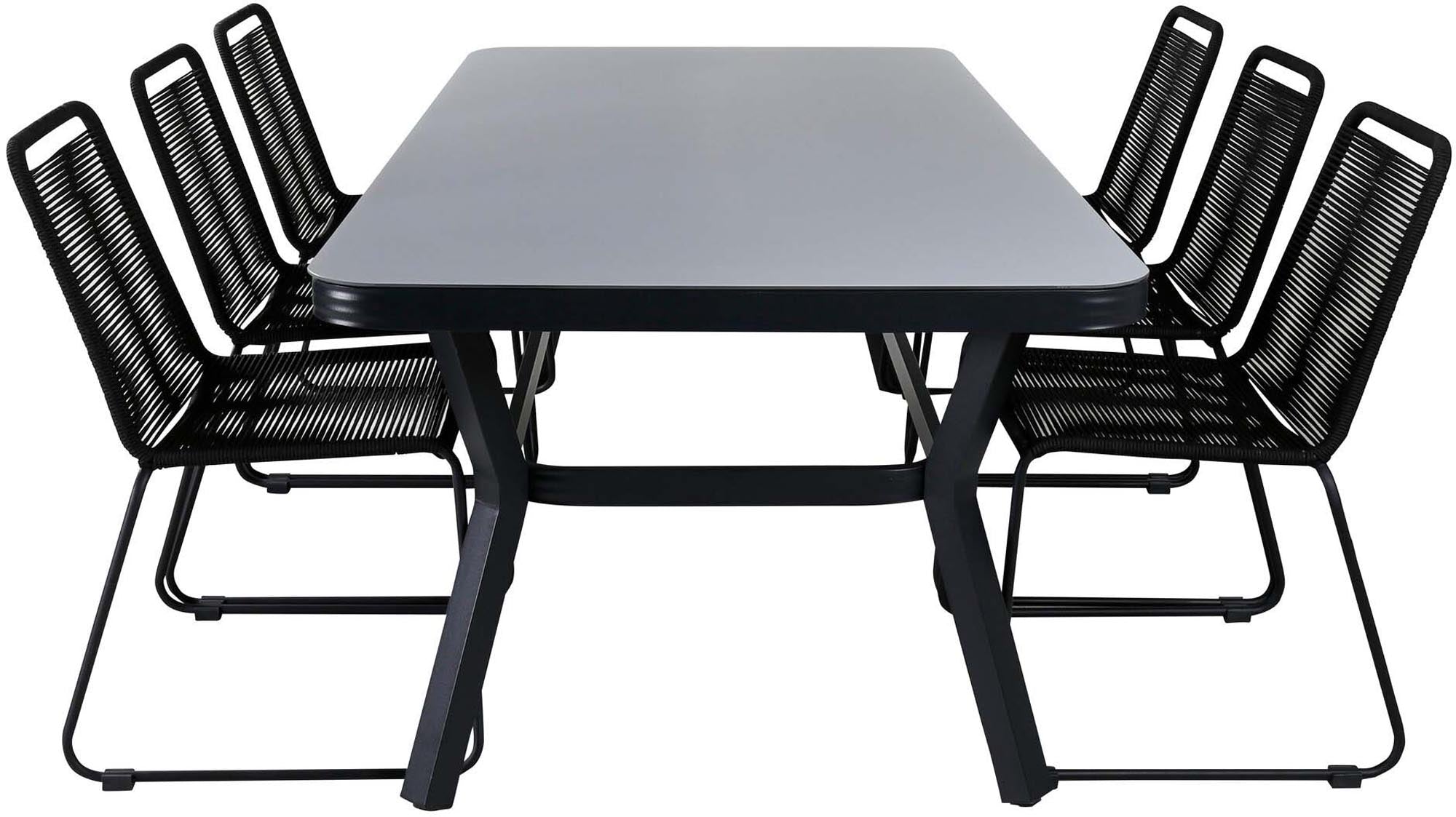 Virya Outdoor-Tischset + Lindos 200cm/6St. in Schwarz präsentiert im Onlineshop von KAQTU Design AG. Gartentischset ist von Venture Home