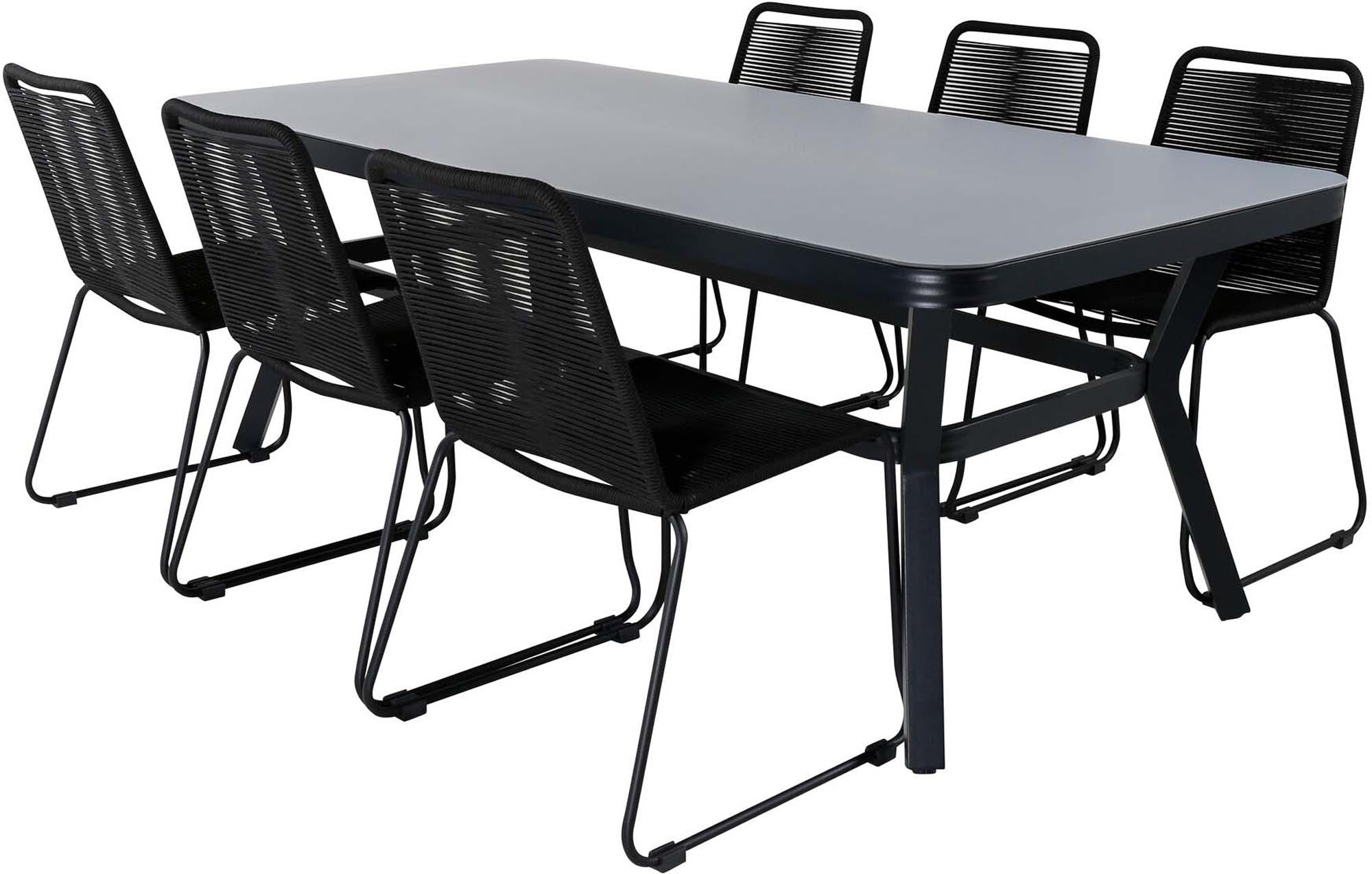 Virya Outdoor-Tischset + Lindos 200cm/6St. in Schwarz präsentiert im Onlineshop von KAQTU Design AG. Gartentischset ist von Venture Home