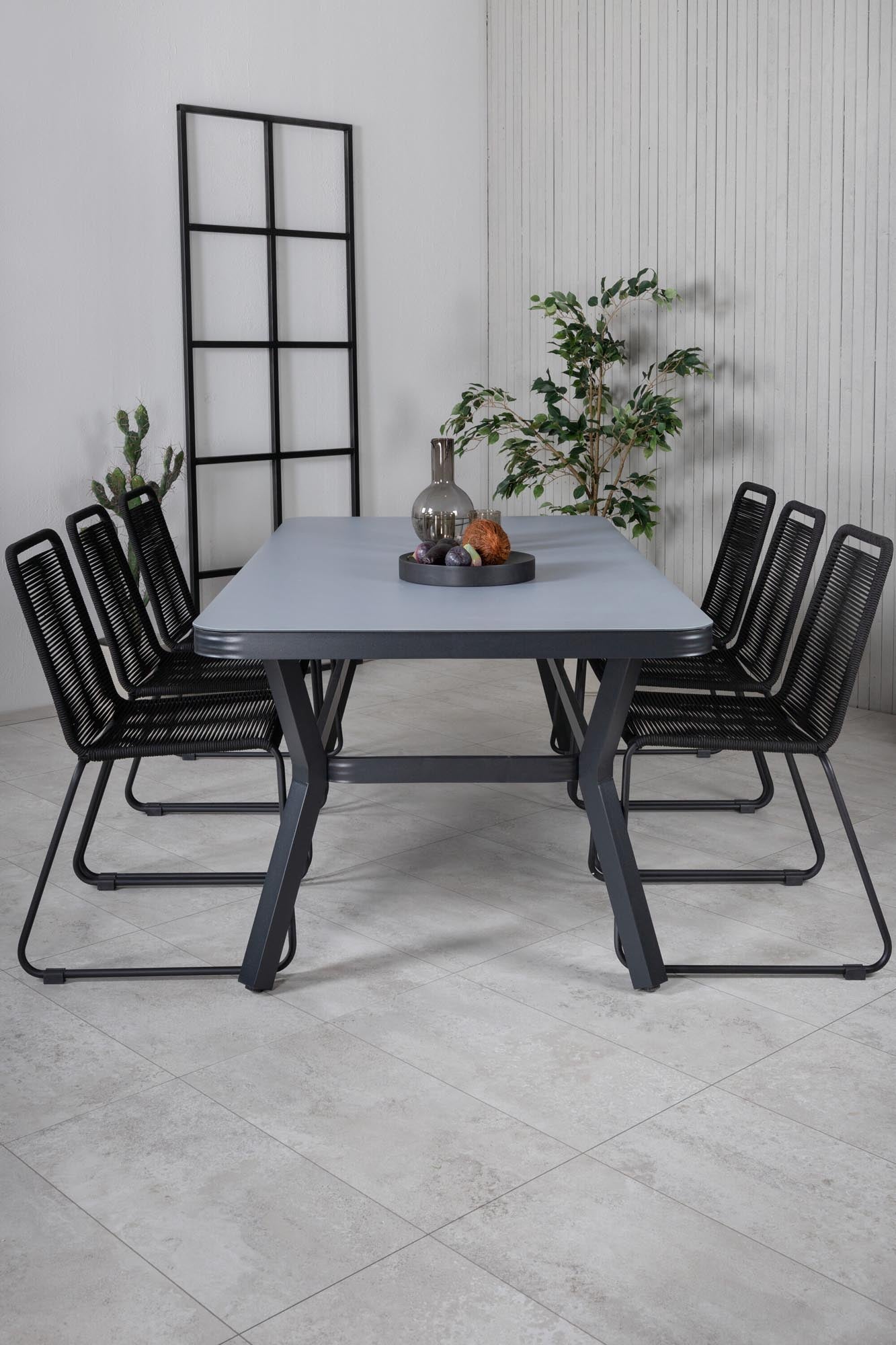 Virya Outdoor-Tischset + Lindos 200cm/6St. in Schwarz präsentiert im Onlineshop von KAQTU Design AG. Gartentischset ist von Venture Home