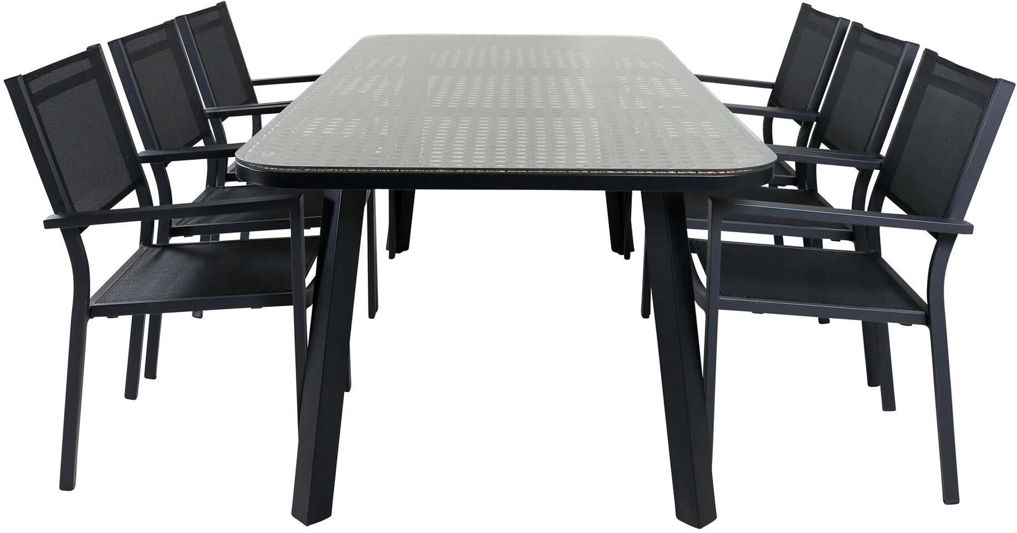 Paola Outdoor-Tischset + Copacabana 200cm/6St. in Schwarz präsentiert im Onlineshop von KAQTU Design AG. Gartentischset ist von Venture Home