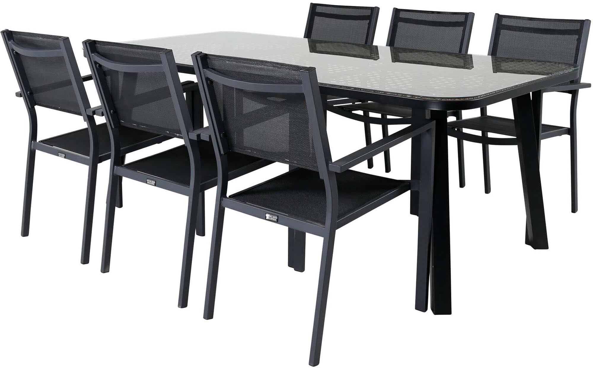 Paola Outdoor-Tischset + Copacabana 200cm/6St. in Schwarz präsentiert im Onlineshop von KAQTU Design AG. Gartentischset ist von Venture Home