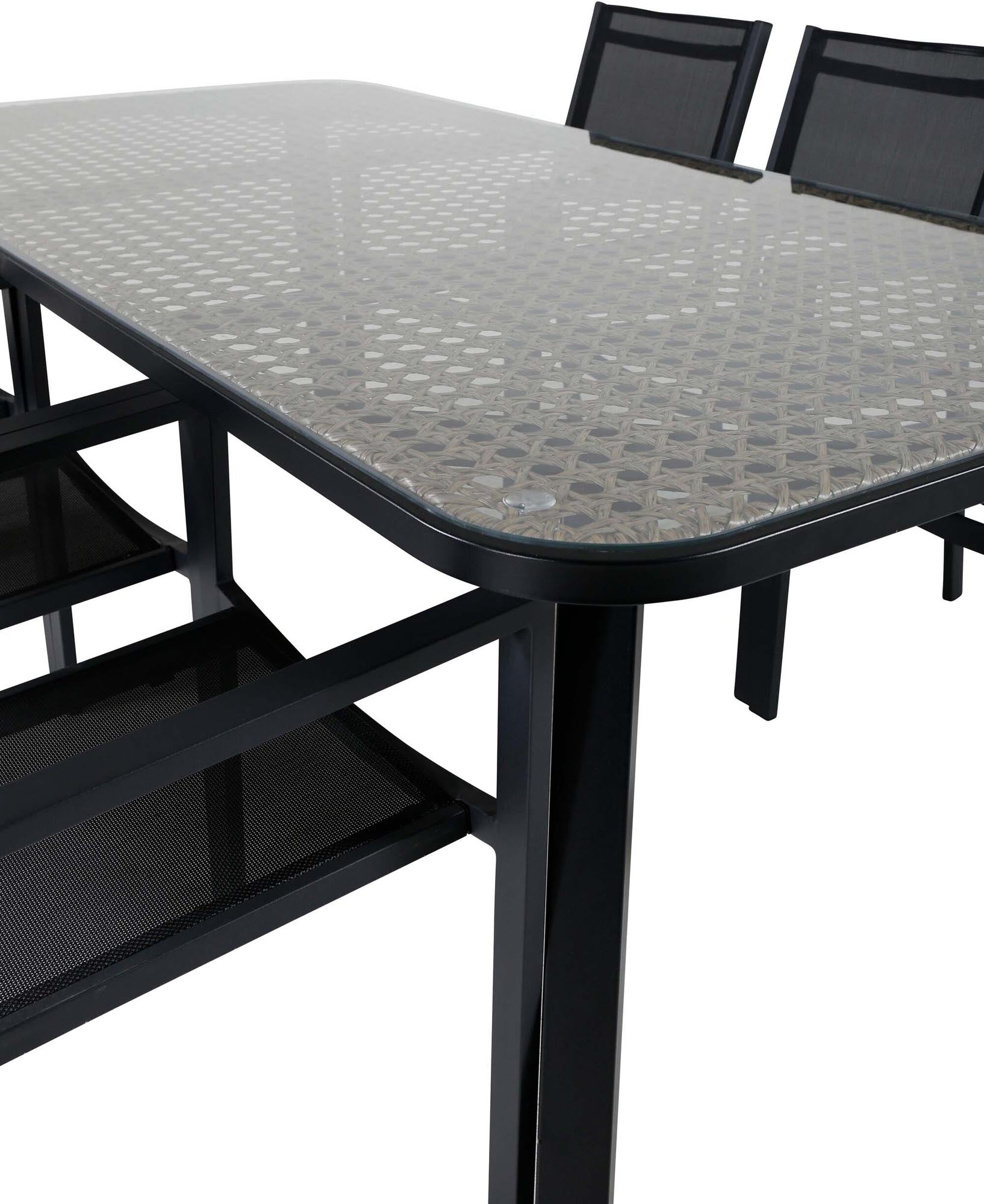Paola Outdoor-Tischset + Copacabana 200cm/6St. in Schwarz präsentiert im Onlineshop von KAQTU Design AG. Gartentischset ist von Venture Home