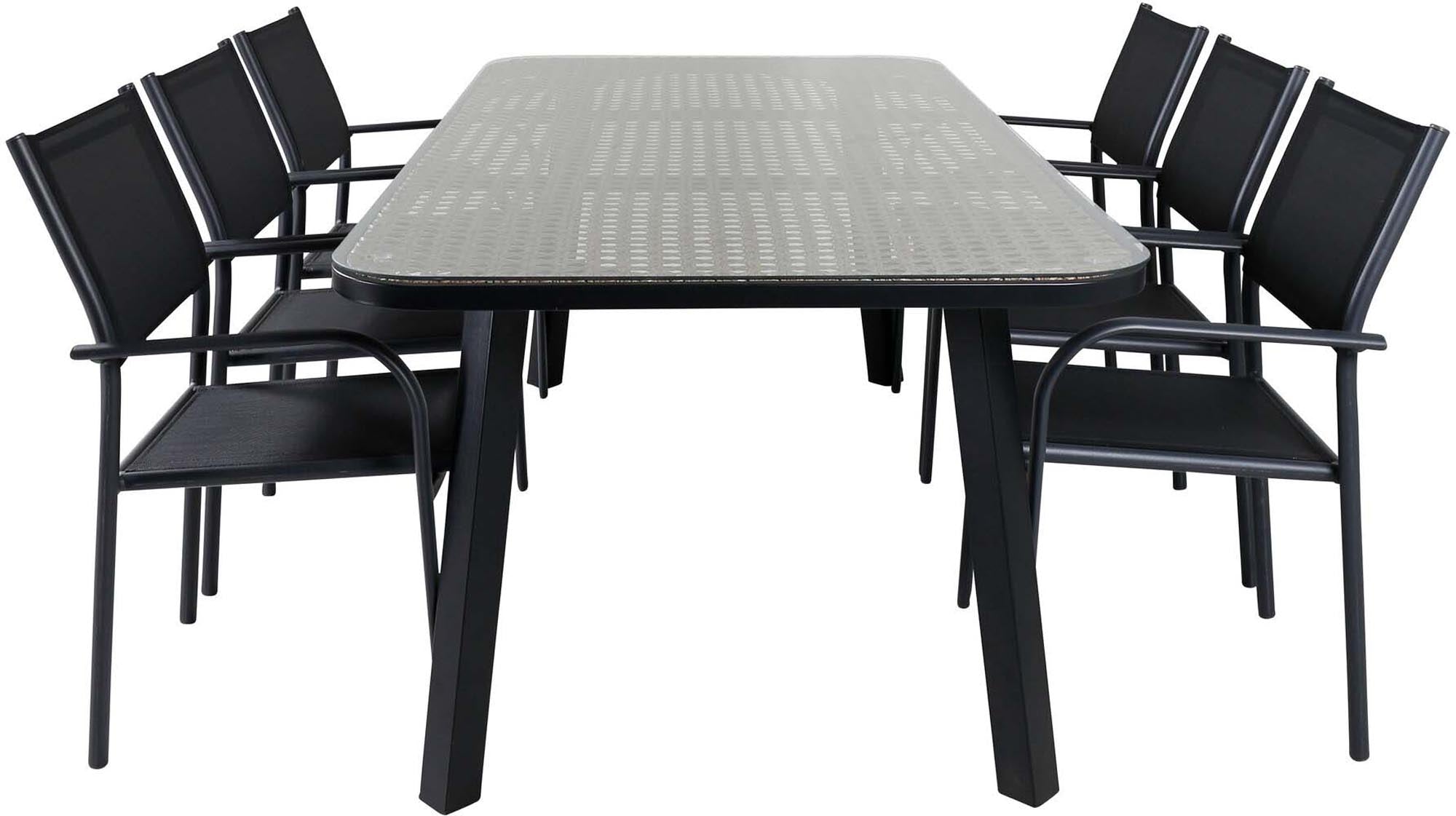 Paola Outdoor-Tischset + Santorini 200cm/6St. in Schwarz präsentiert im Onlineshop von KAQTU Design AG. Gartentischset ist von Venture Home