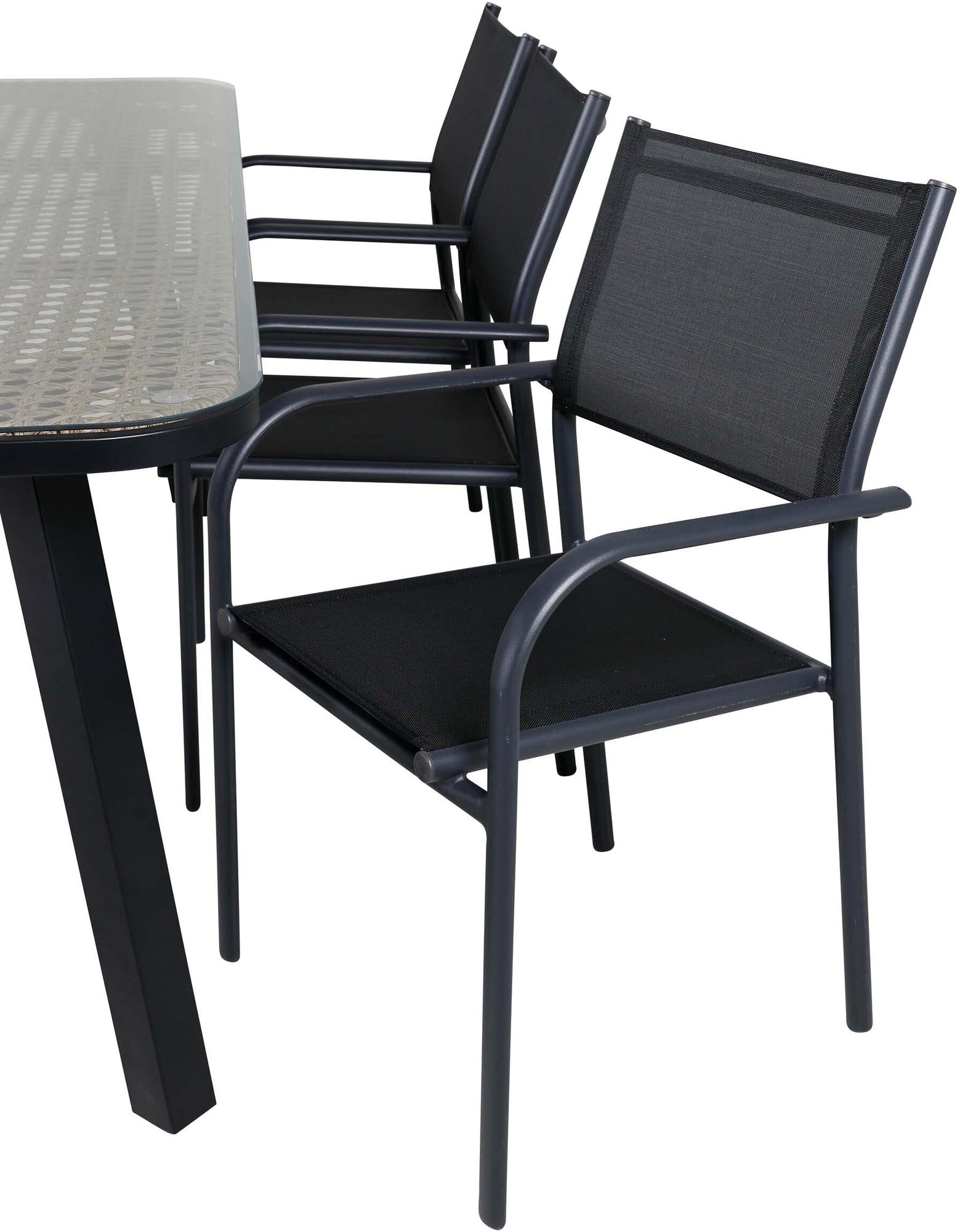 Paola Outdoor-Tischset + Santorini 200cm/6St. in Schwarz präsentiert im Onlineshop von KAQTU Design AG. Gartentischset ist von Venture Home