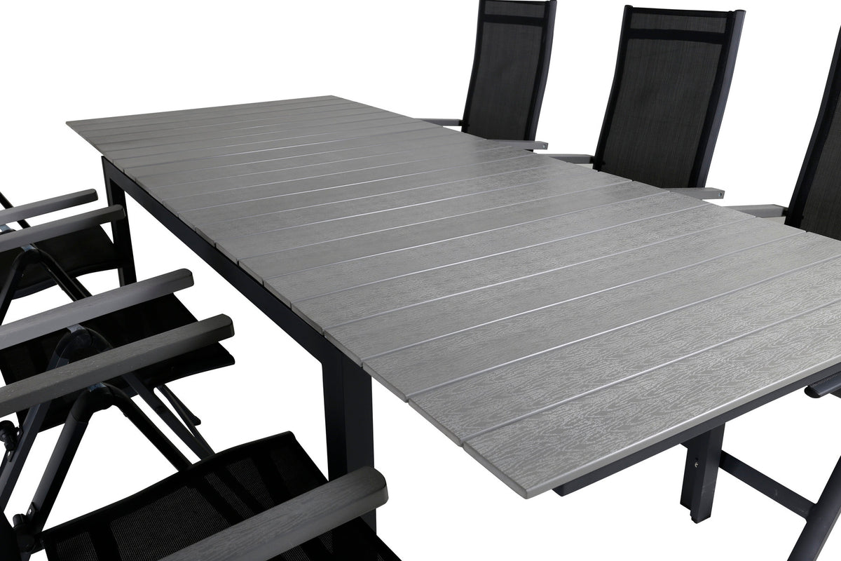 Levels Outdoor-Tischset ausziehbar + Albany 160cm/6St. in Schwarz präsentiert im Onlineshop von KAQTU Design AG. Gartentischset ist von Venture Home