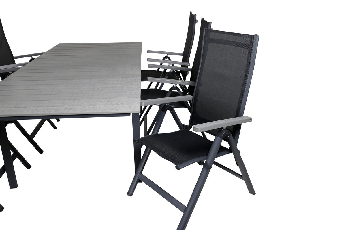 Levels Outdoor-Tischset ausziehbar + Albany 160cm/6St. in Schwarz präsentiert im Onlineshop von KAQTU Design AG. Gartentischset ist von Venture Home