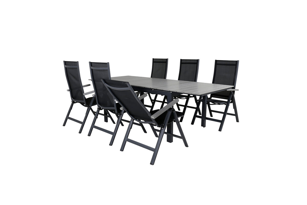 Levels Outdoor-Tischset ausziehbar + Albany 160cm/6St. in Schwarz präsentiert im Onlineshop von KAQTU Design AG. Gartentischset ist von Venture Home