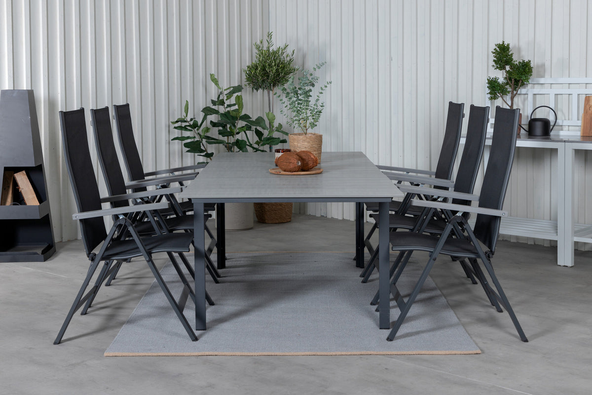 Levels Outdoor-Tischset ausziehbar + Albany 160cm/6St. in Schwarz präsentiert im Onlineshop von KAQTU Design AG. Gartentischset ist von Venture Home