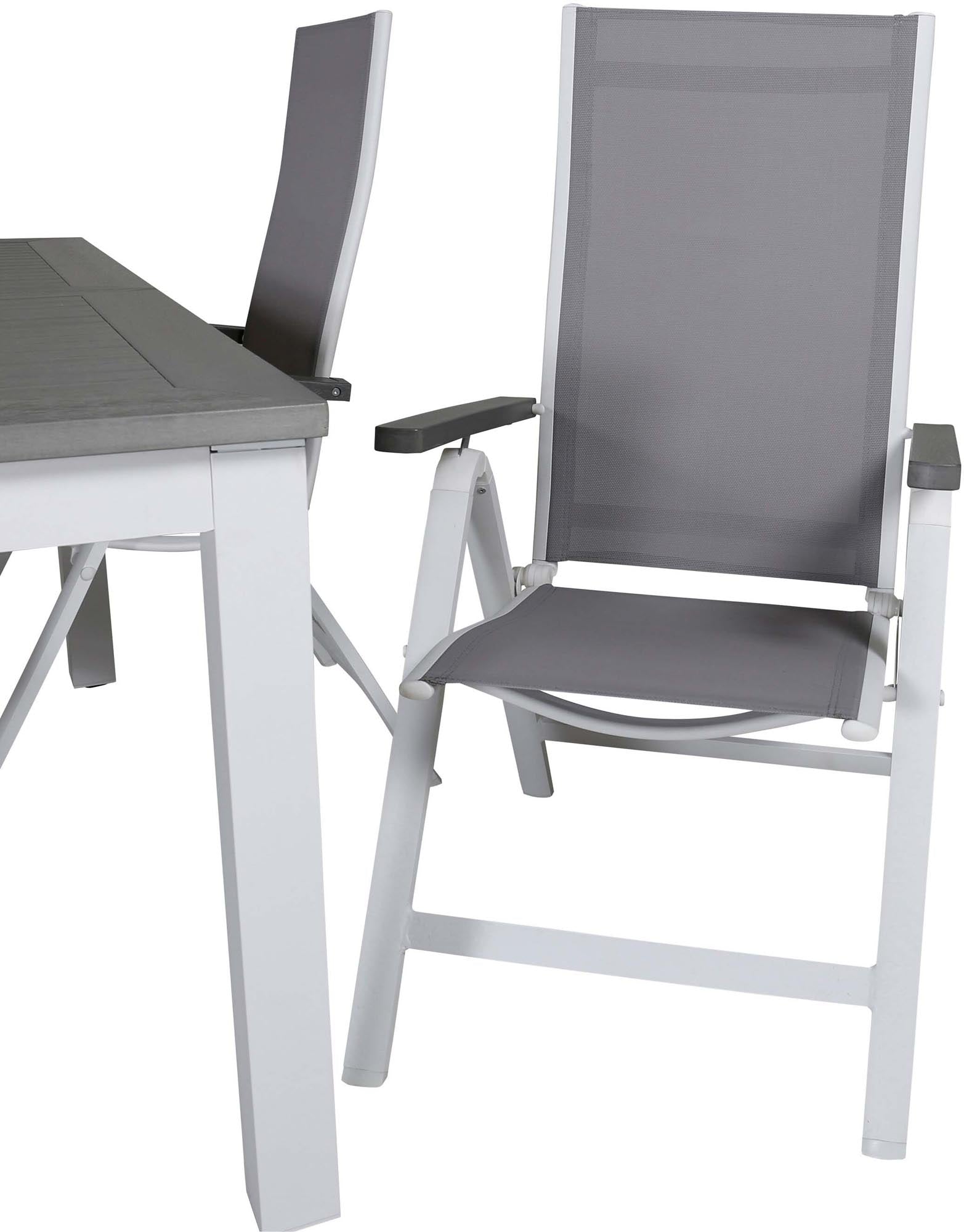 Das Albany Gartenset von Venture Home: 152 cm Tisch mit 4 Stühlen, perfekt für elegantes und bequemes Outdoor-Wohnen.