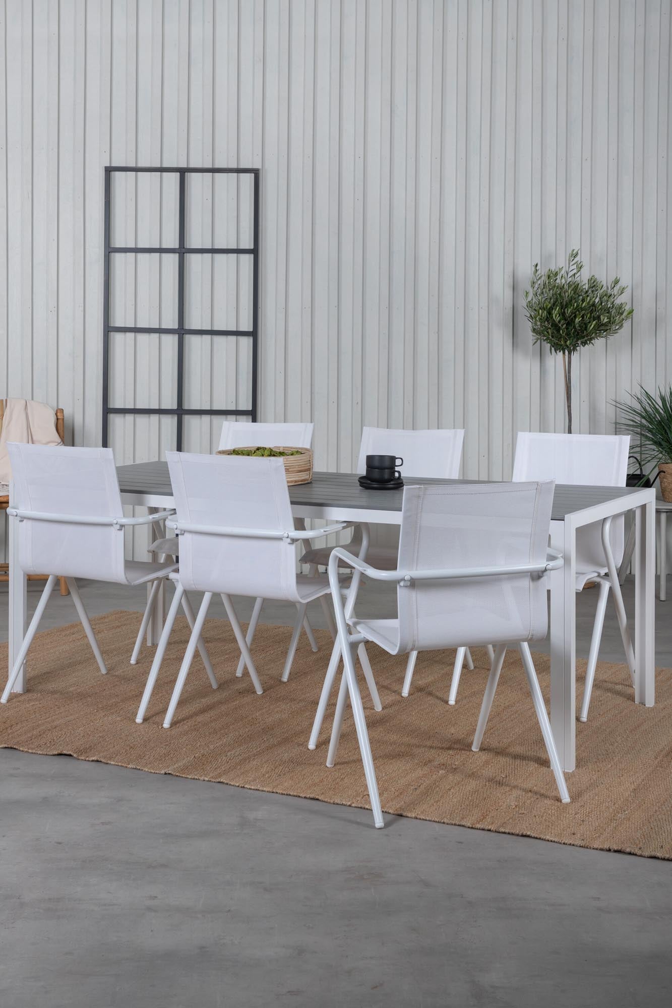 Break Outdoor-Tischset + Alina 205cm/6St. in Weiss präsentiert im Onlineshop von KAQTU Design AG. Gartentischset ist von Venture Home