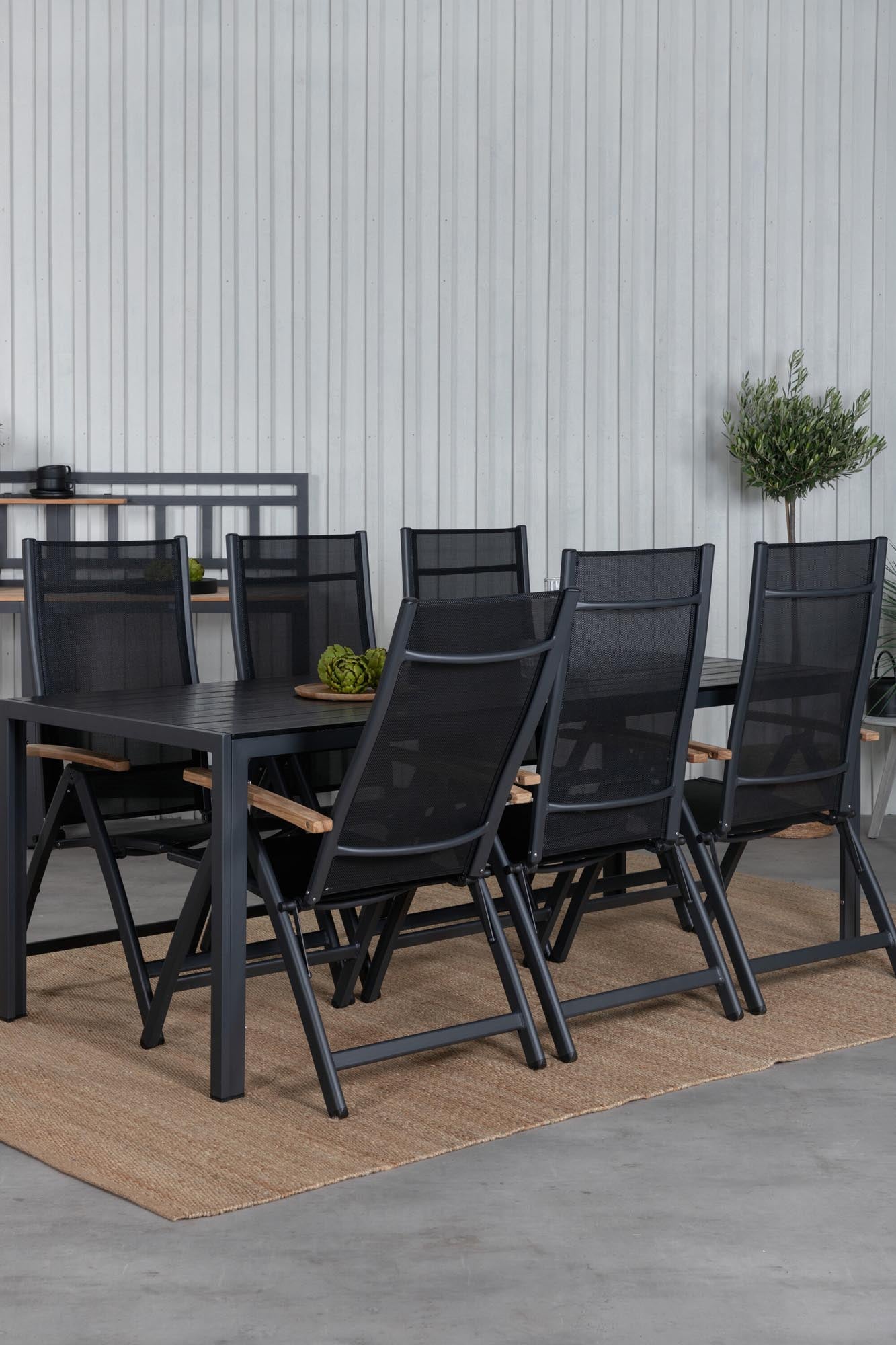 Break Outdoor-Tischset + Panama 205cm/6St. in Schwarz präsentiert im Onlineshop von KAQTU Design AG. Gartentischset ist von Venture Home