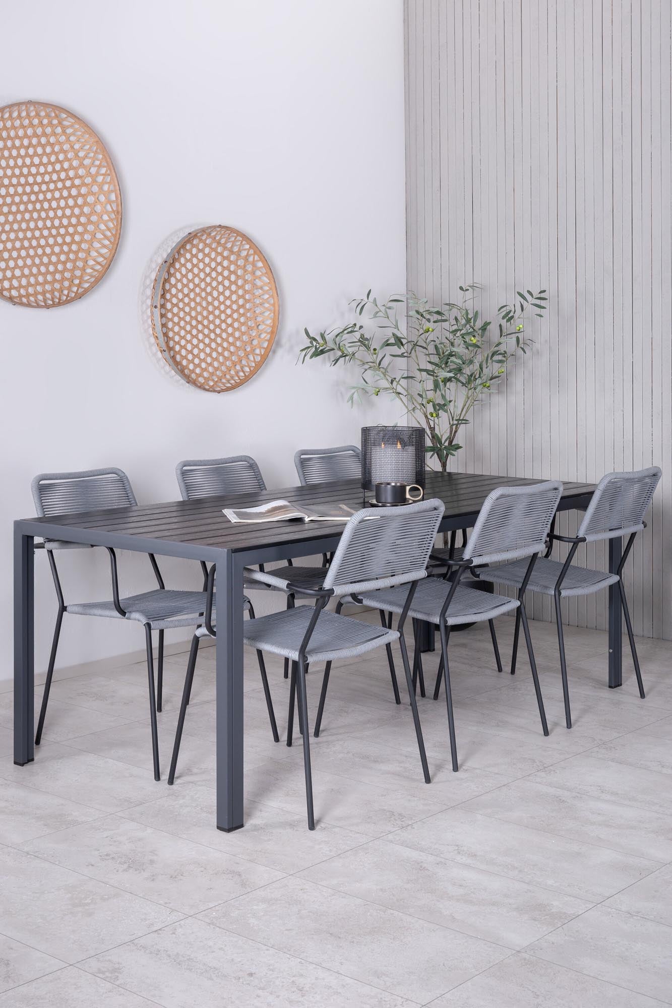Break Tisch + 6 x Lindos Sessel in Schwarz präsentiert im Onlineshop von KAQTU Design AG. Gartentischset ist von Venture Home