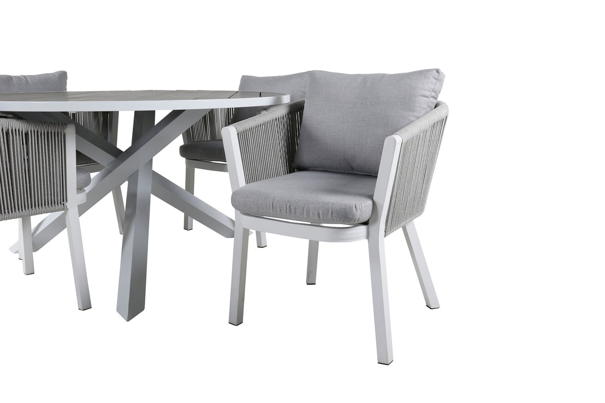 Parma Outdoor-Tischset + Virya ⌀140cm/4St. in Grau weiss präsentiert im Onlineshop von KAQTU Design AG. Gartentischset ist von Venture Home