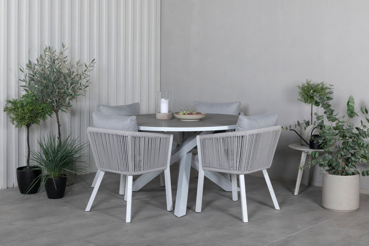 Parma Outdoor-Tischset + Virya ⌀140cm/4St. in Grau weiss präsentiert im Onlineshop von KAQTU Design AG. Gartentischset ist von Venture Home